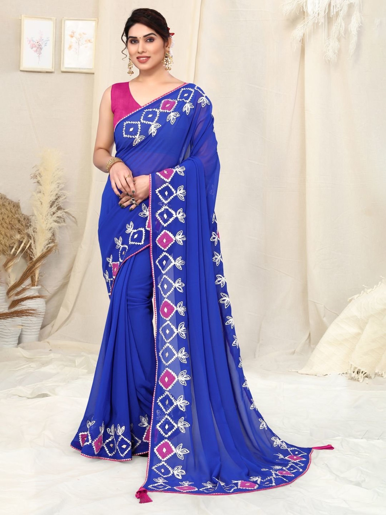 Buy Blue Handwoven Pure Chanderi Plain Saree With Unstitched Blouse Fabric  For Women by Mint N Oranges Online at Aza Fashions.