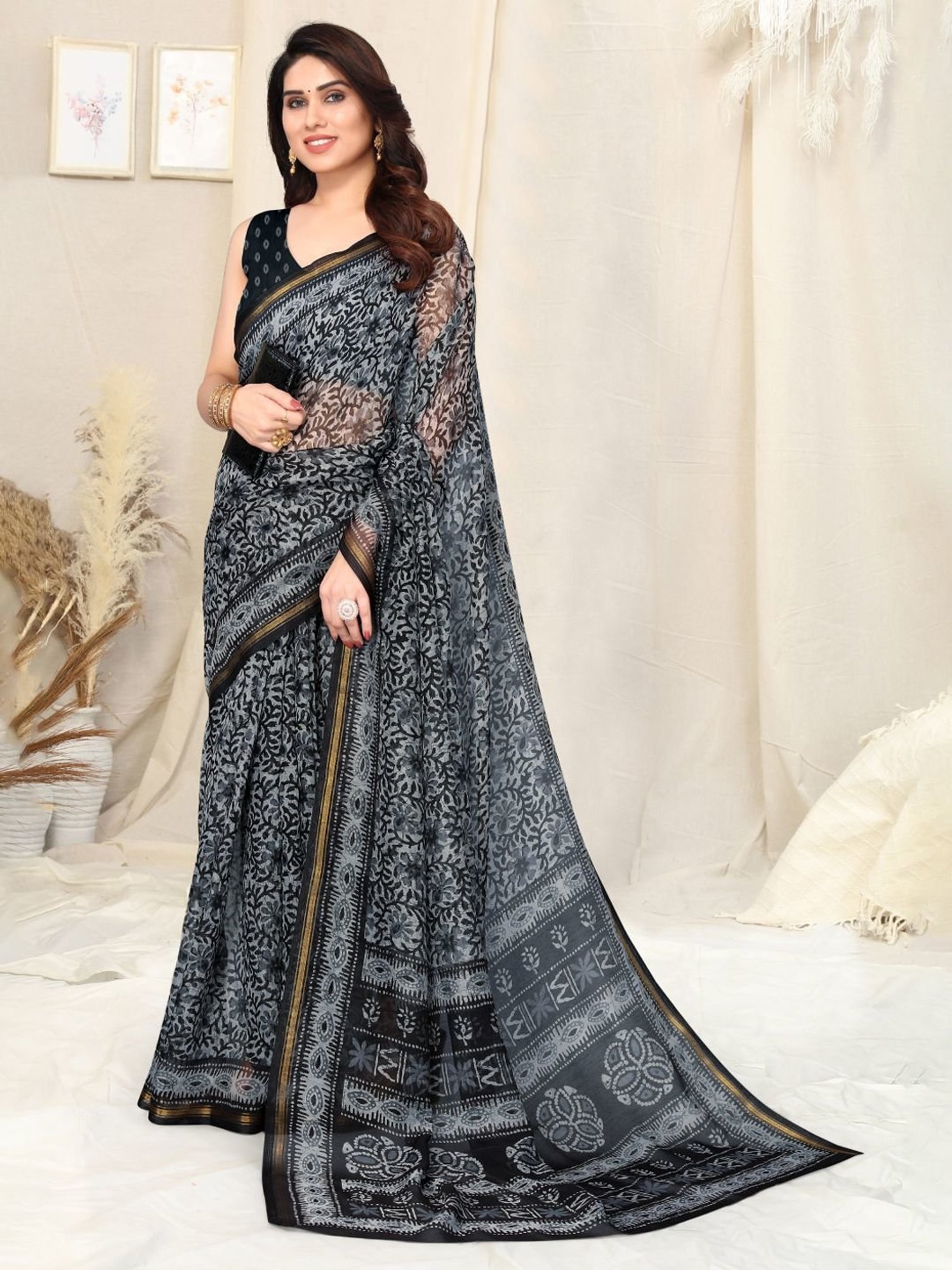 Wedding Collection Online Lace Shimmer Dark Grey Saree|SARV150883