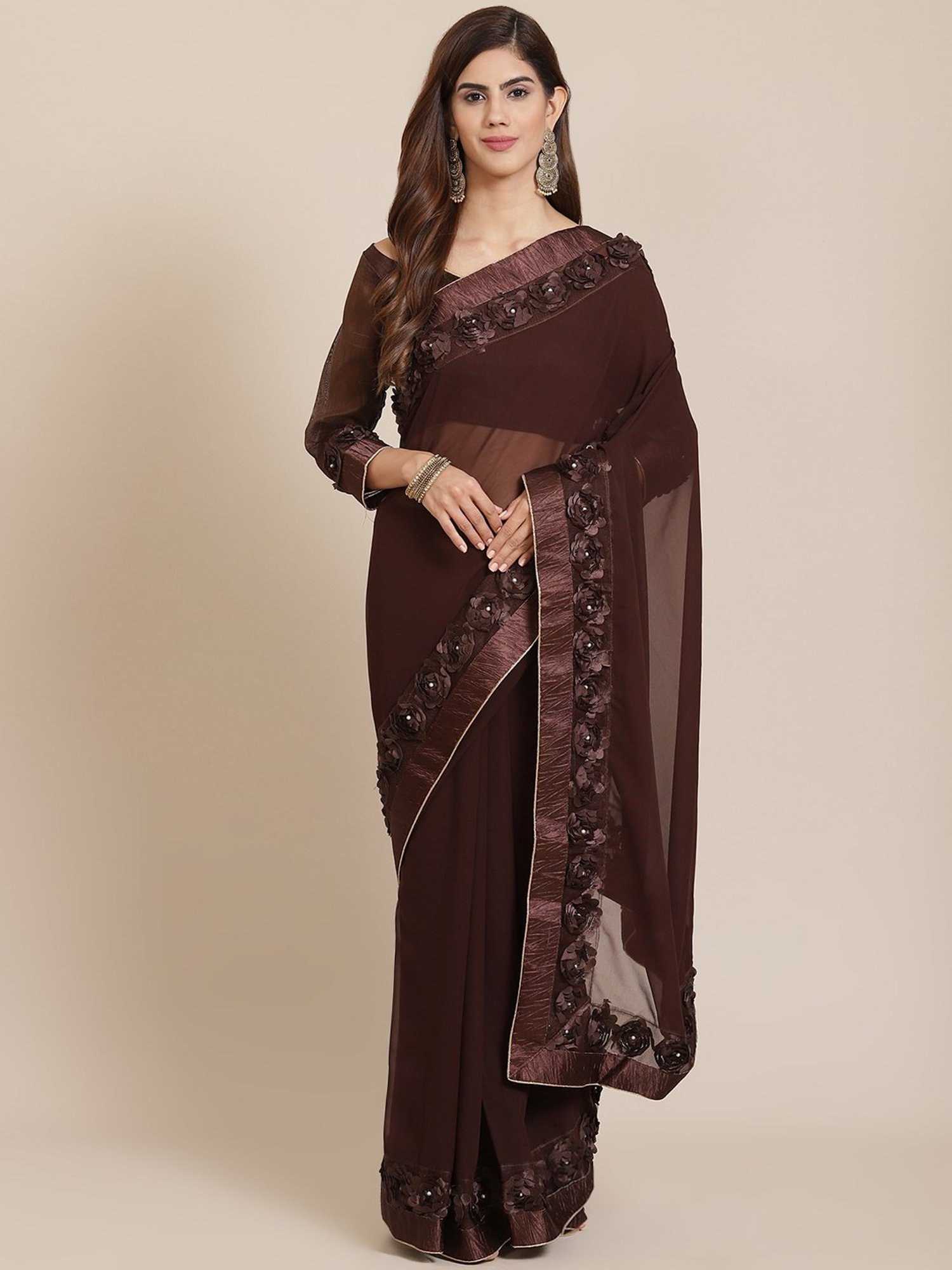 Buy online Chocolate Brown Phulkari Net Saree from ethnic wear for Women by  Home Of Impression for ₹2435 at 0% off | 2024 Limeroad.com