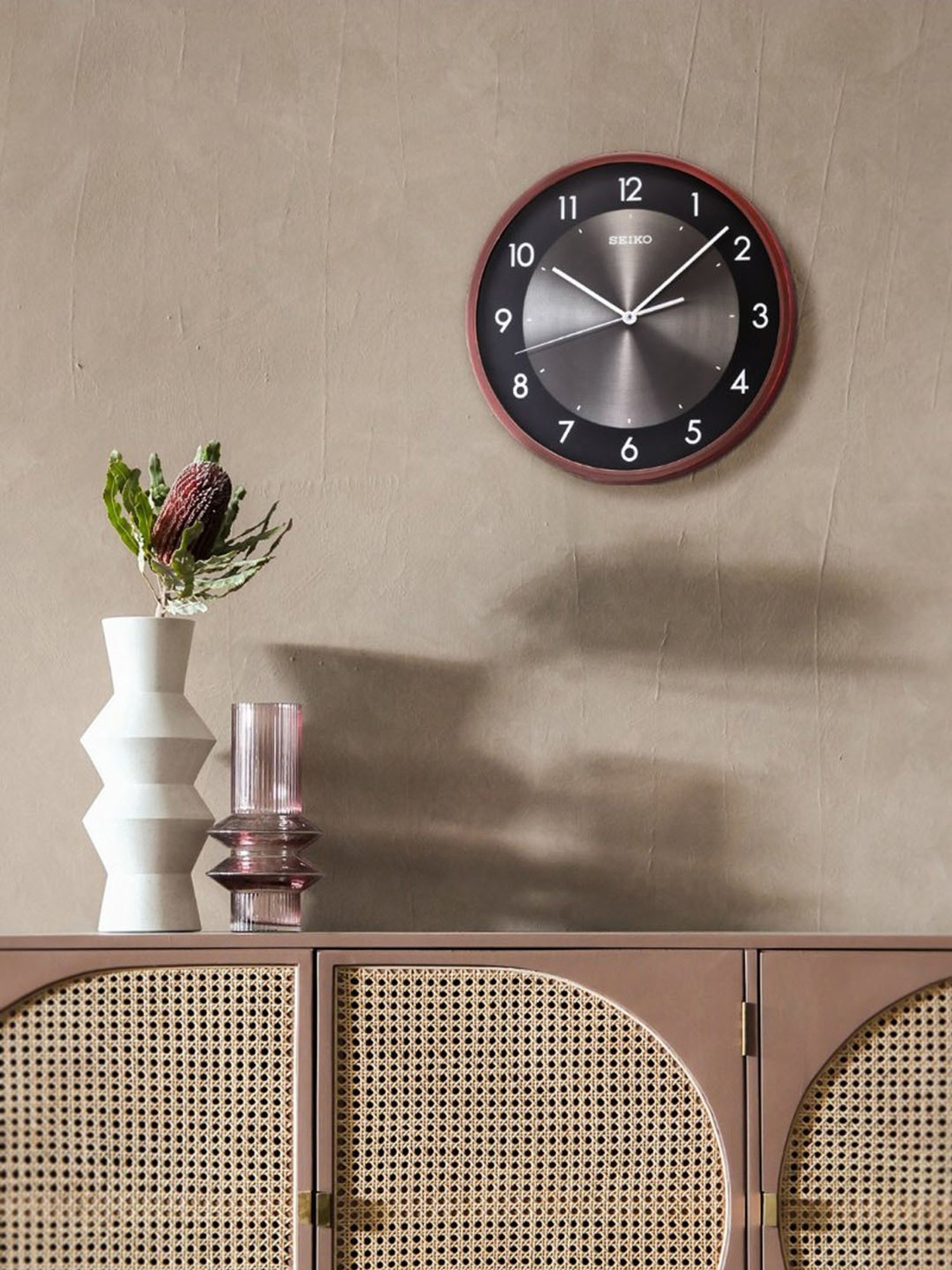 Buy SEIKO elegant brown plastic wall clock with sweep movement at