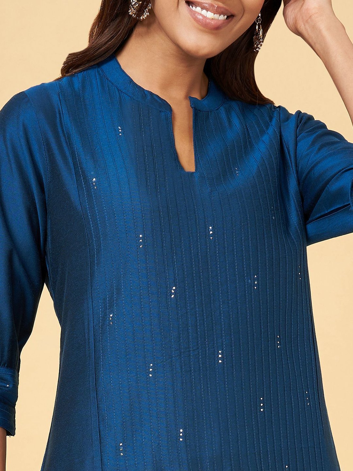 Rangmanch by Pantaloons Teal Blue Embellished Straight Kurta