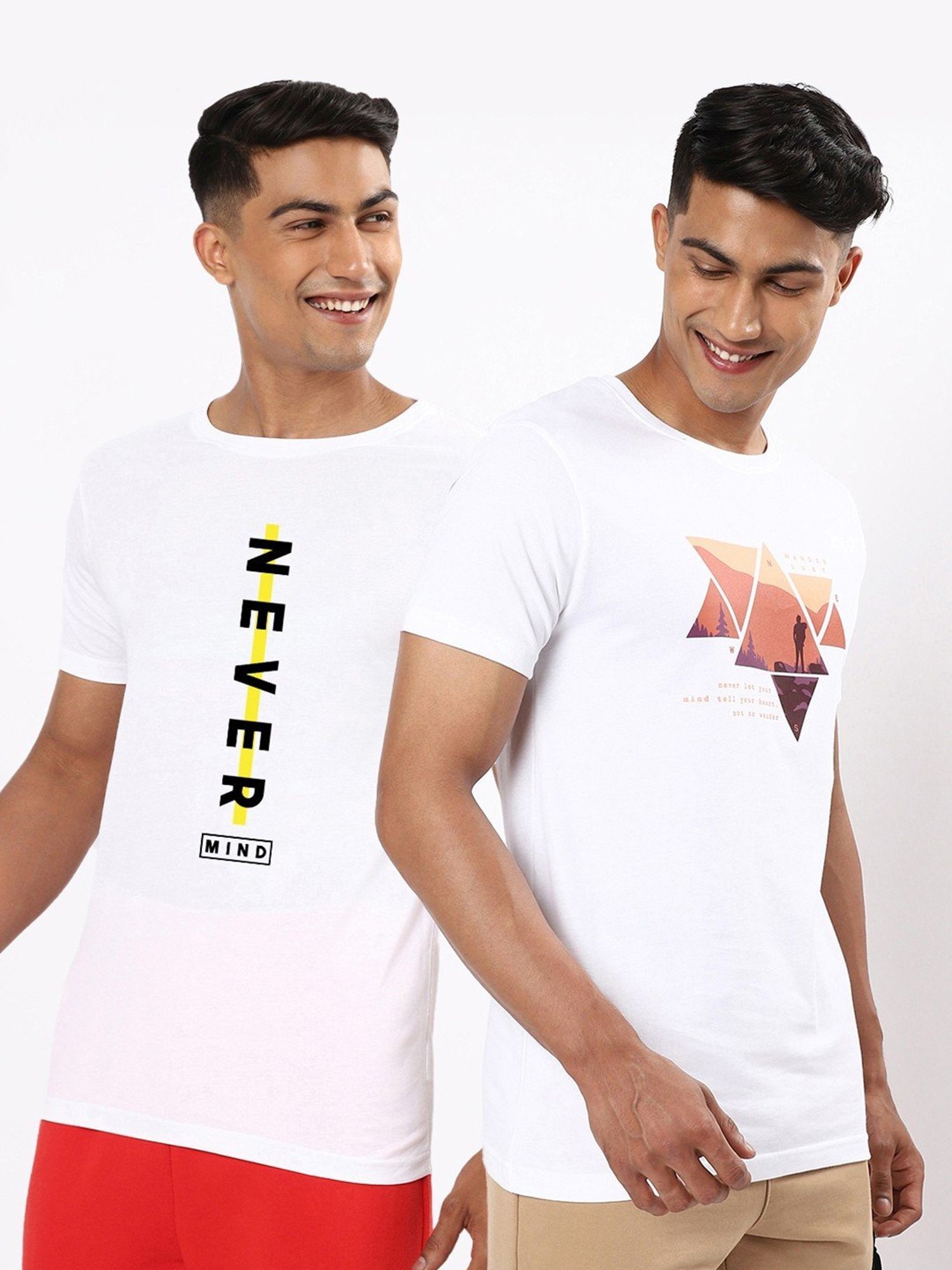 Bewakoof White Regular Fit Printed T Shirt Pack of 2