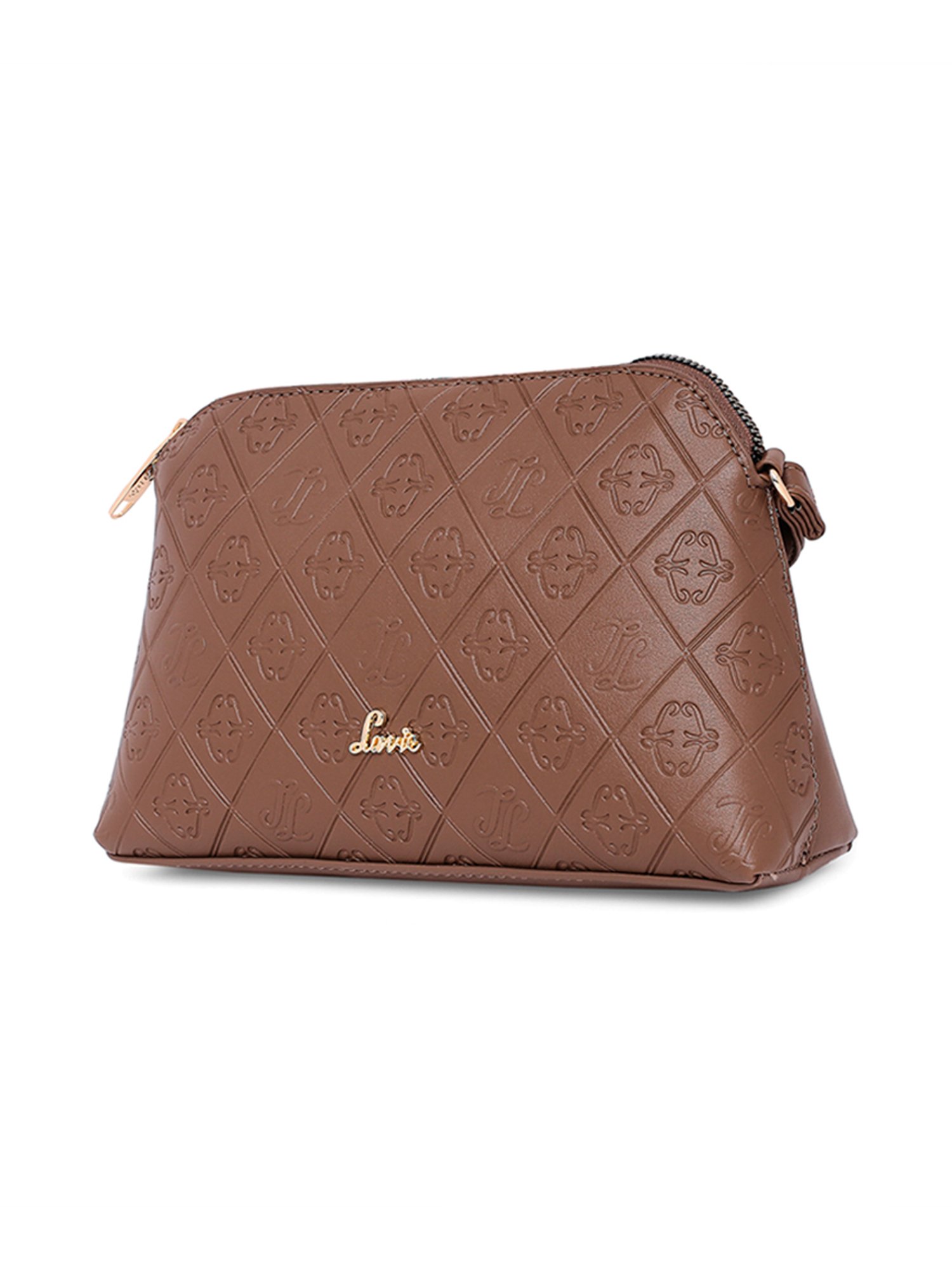 Lavie Debossed Hemi Brown Textured Small Cross Body Bag