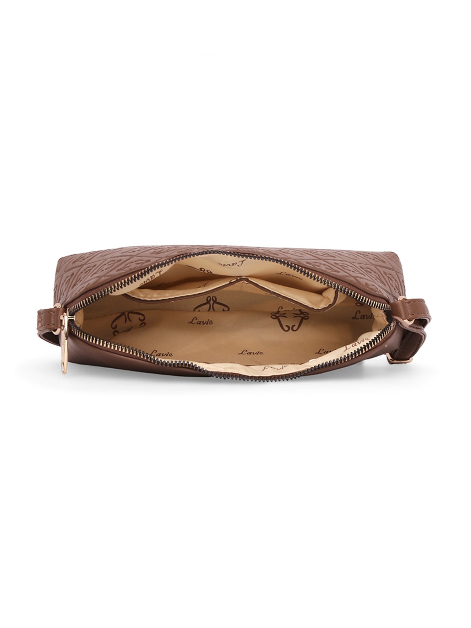 Lavie Debossed Hemi Brown Textured Small Cross Body Bag