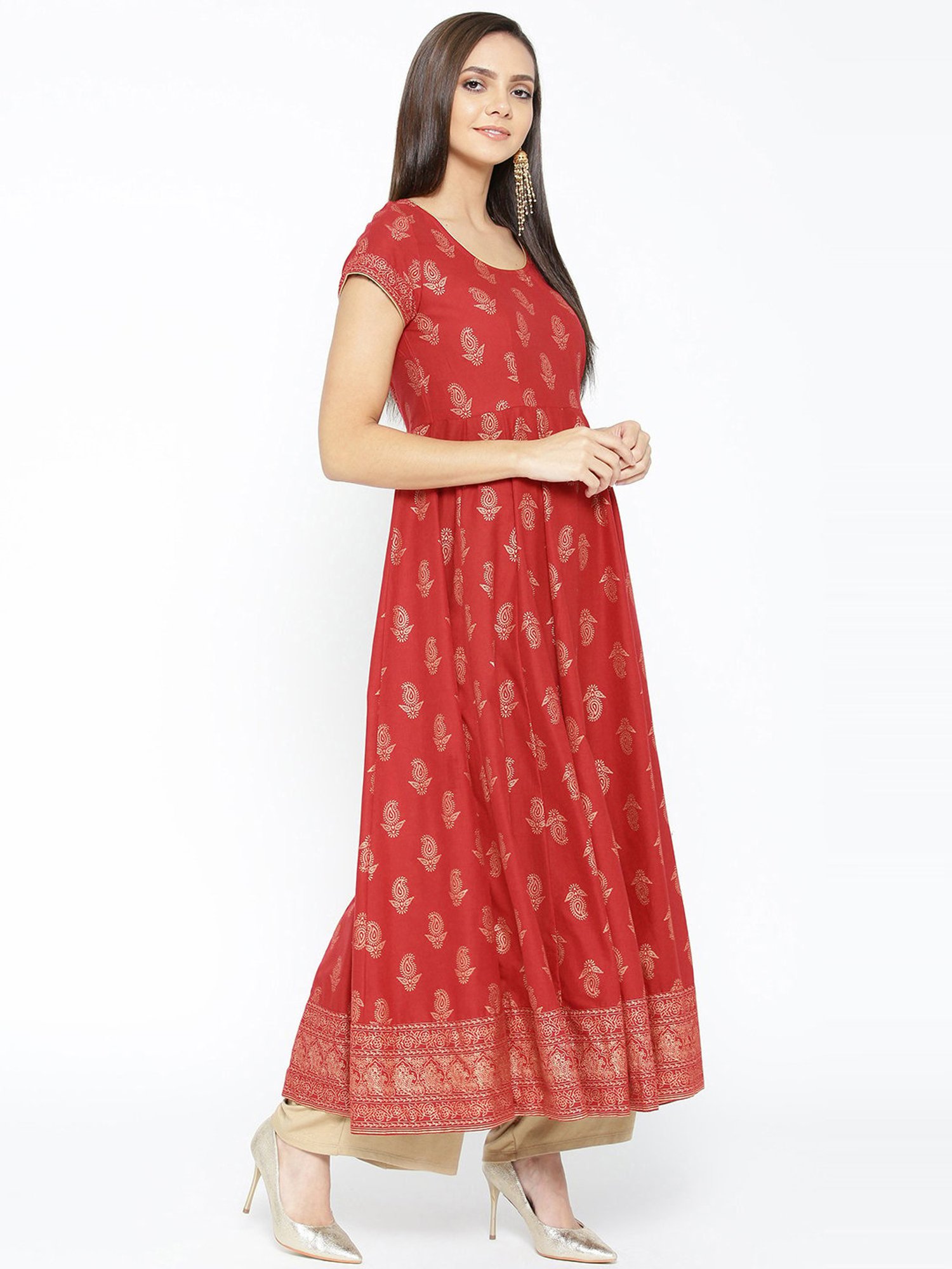 Buy Poshak Hub Red Cotton Printed Anarkali Kurta for Women Online Tata CLiQ