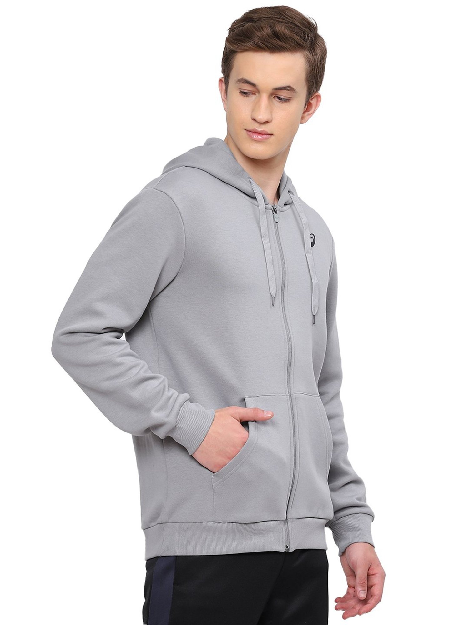 Buy Asics One Point FZ Grey Regular Fit Hooded Sweatshirt for 