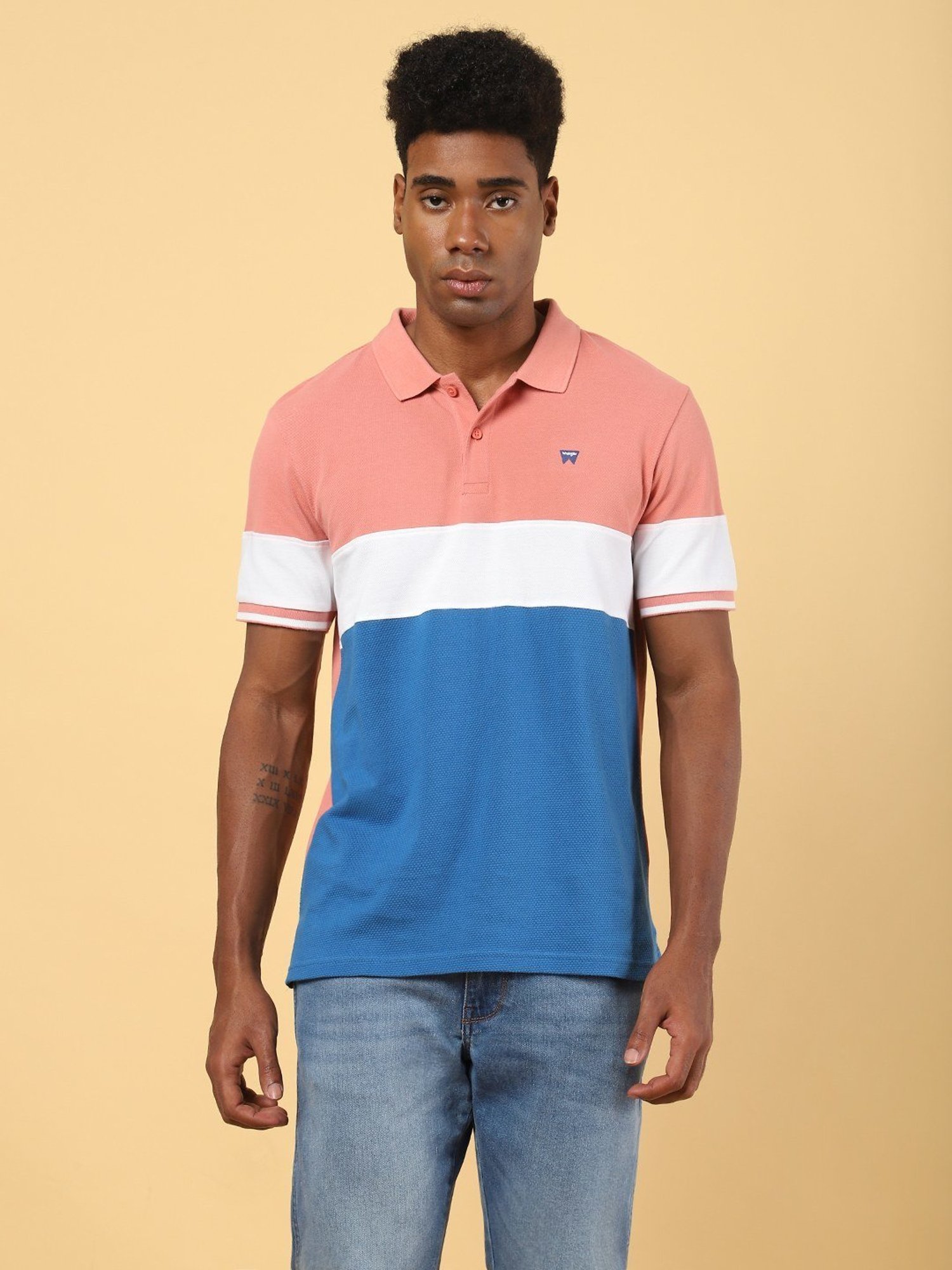 Wrangler Pink Cotton Fit Block T-Shirt