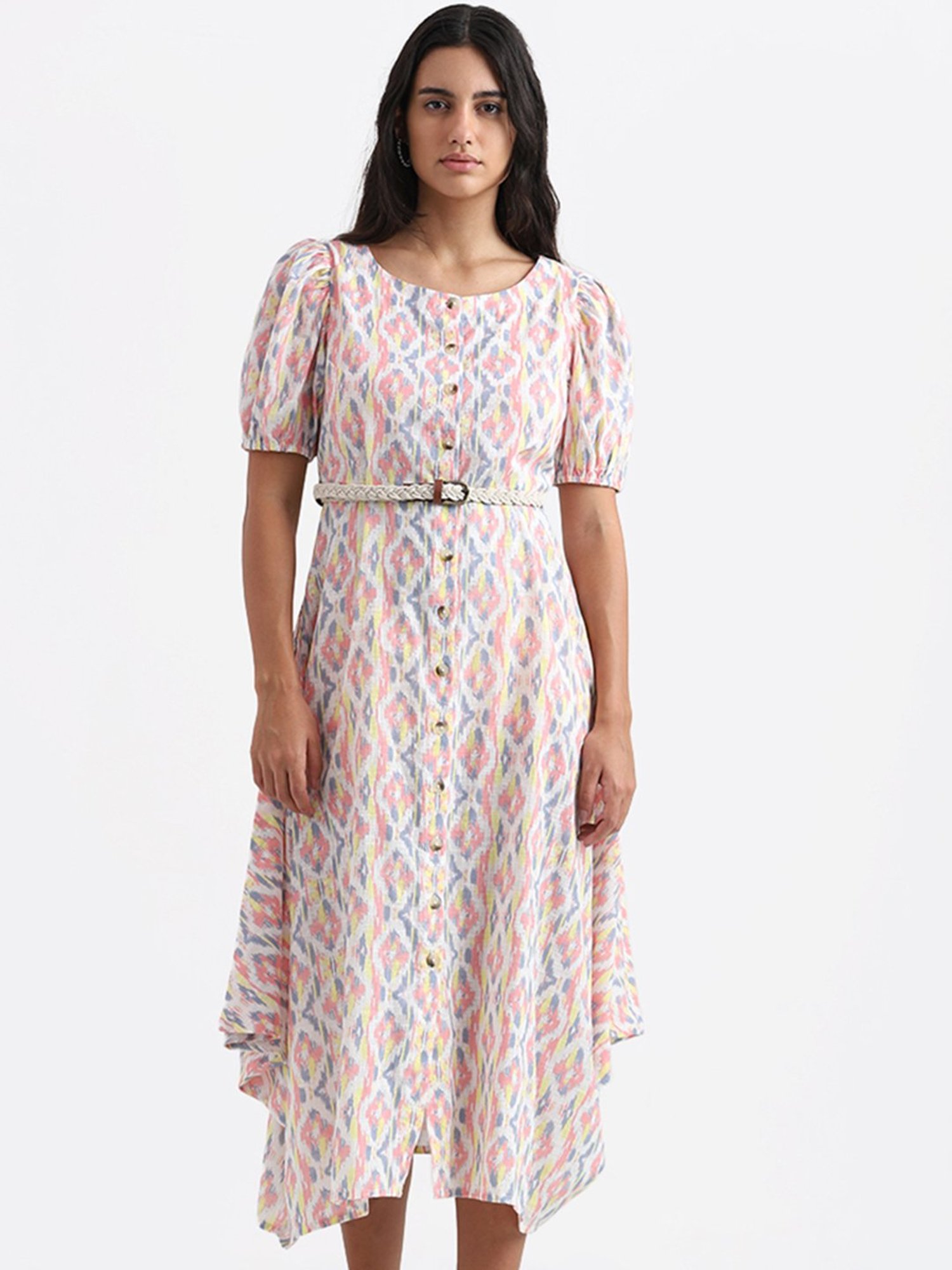 Bombay Paisley by Westside Red Floral Printed Dress with Braided Belt