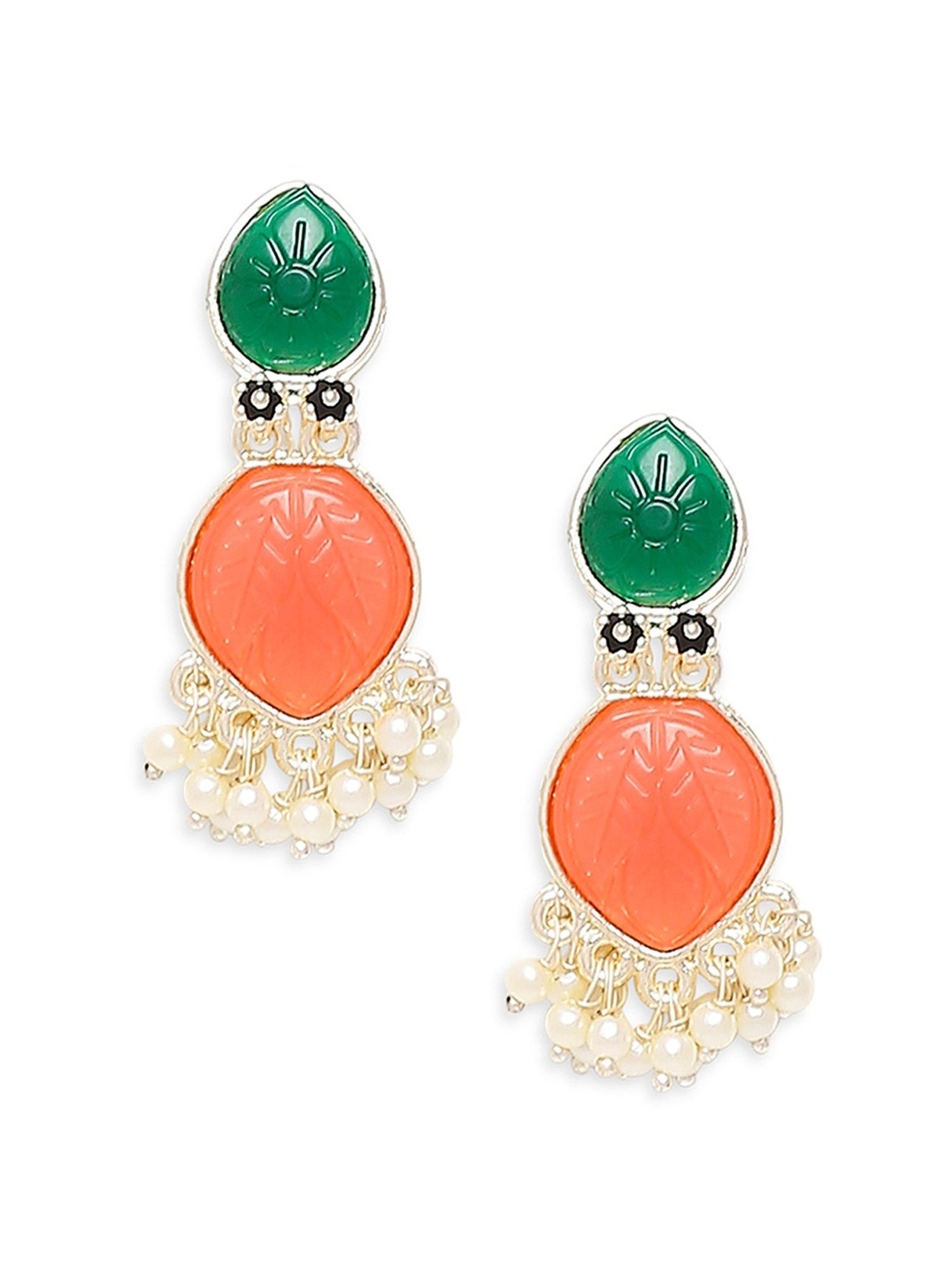 Art Deco Style Mediterranean Red Coral Jade White Diamond White Gold  Earrings at 1stDibs