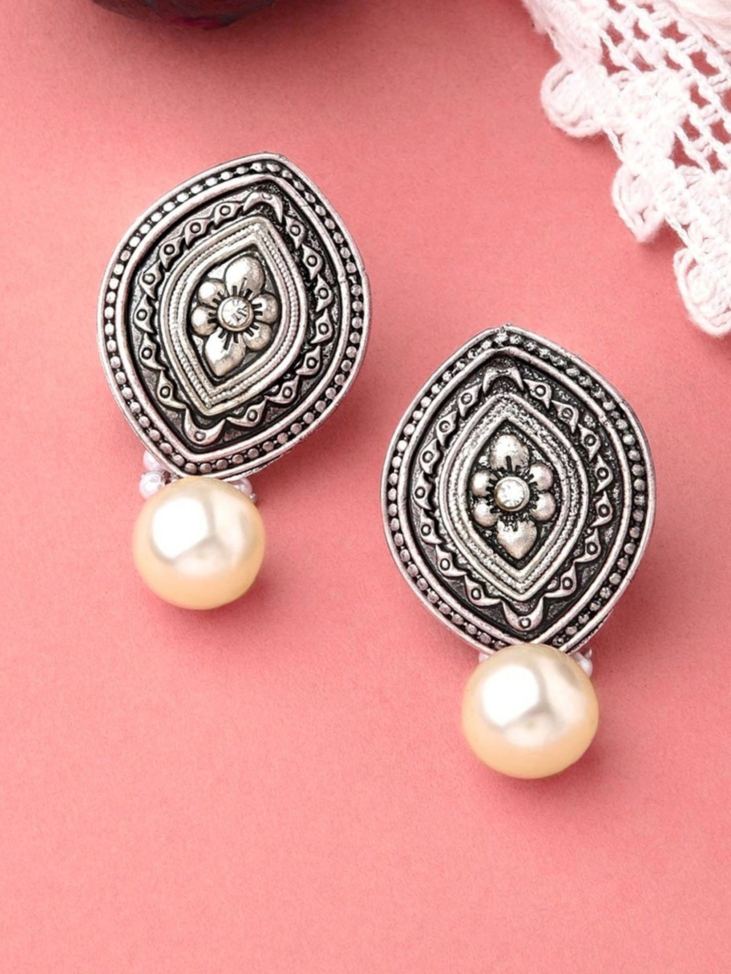 Silver Pearl Bunch Earrings