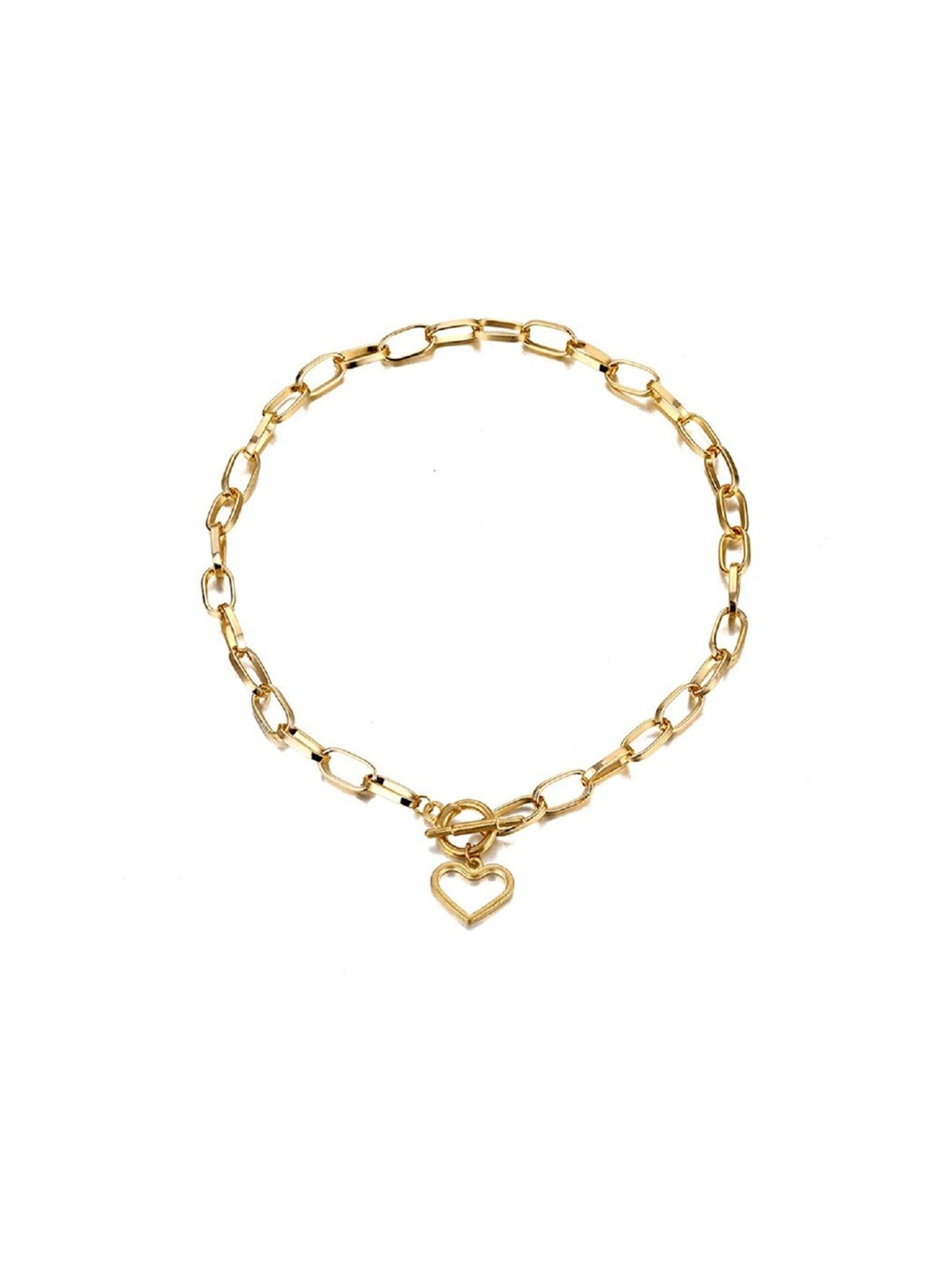 OOMPH Golden Tone Stylish Latest Link Chain Heart Charm Bracelet for Women