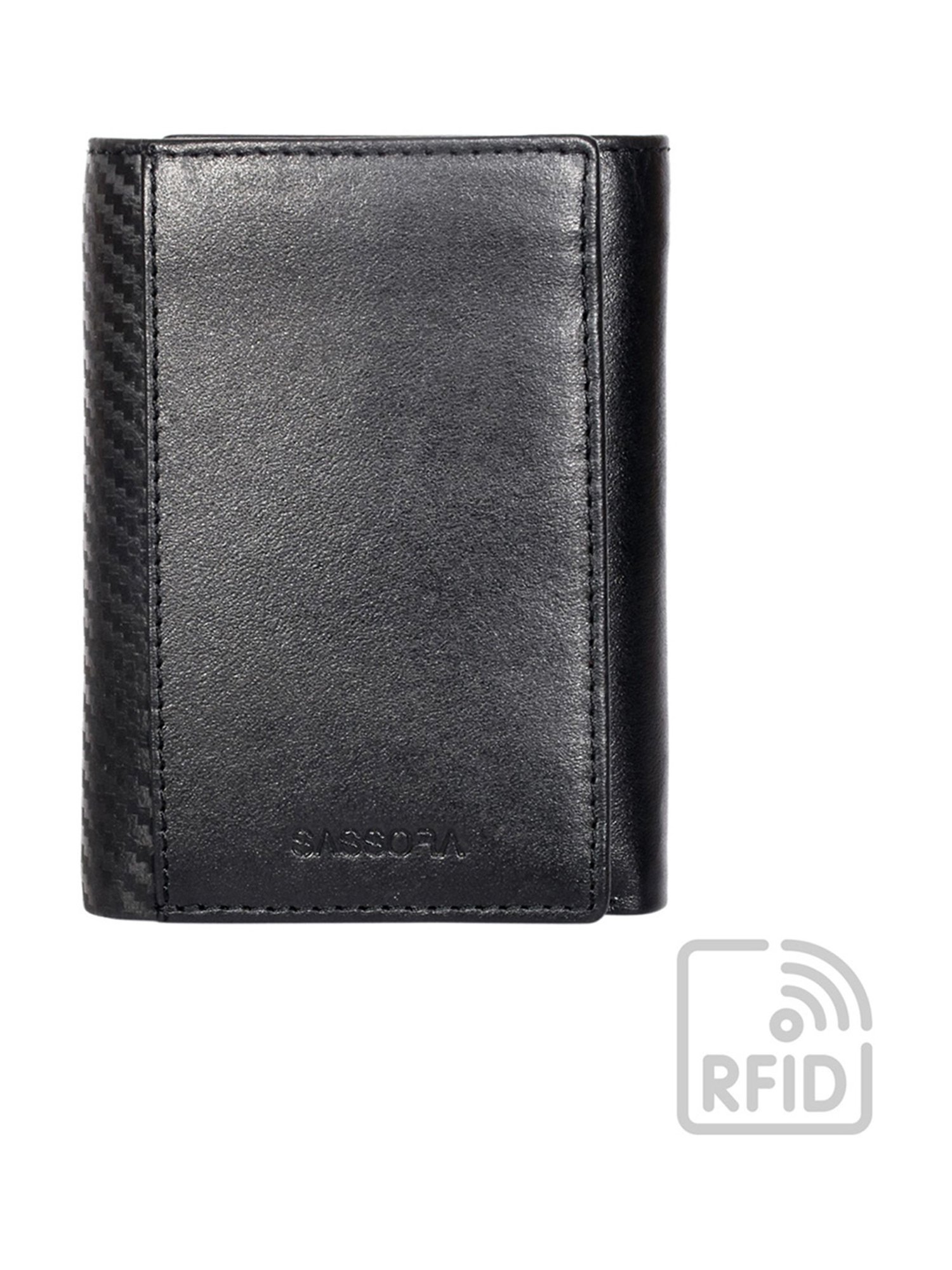 Buy SASSORA Lara Black Leather Small Tri-Fold Wallet for Men at