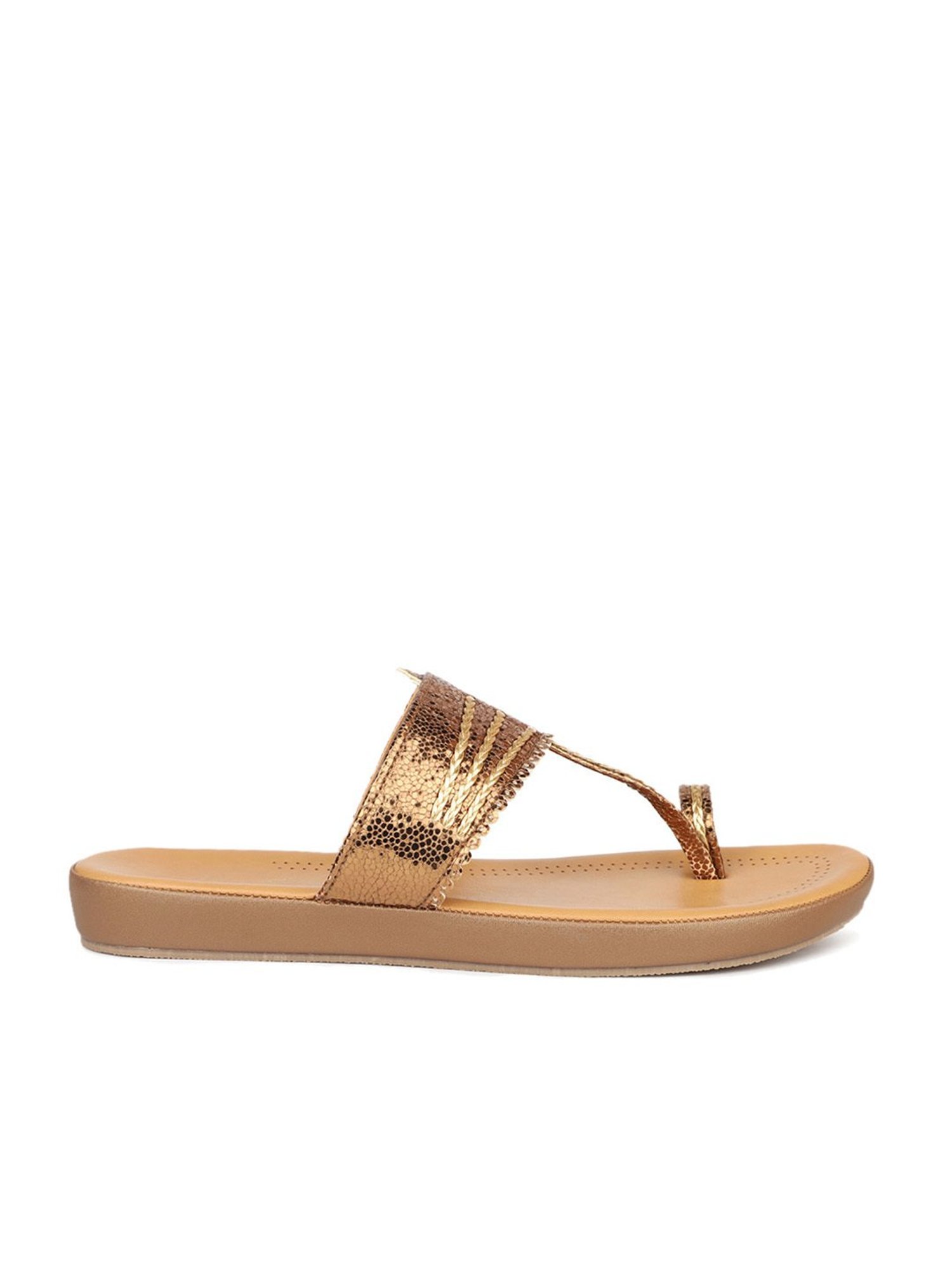 Buy Rocia Antique Gold Women Textured Slip On Sandals Online at Regal Shoes  |8359655