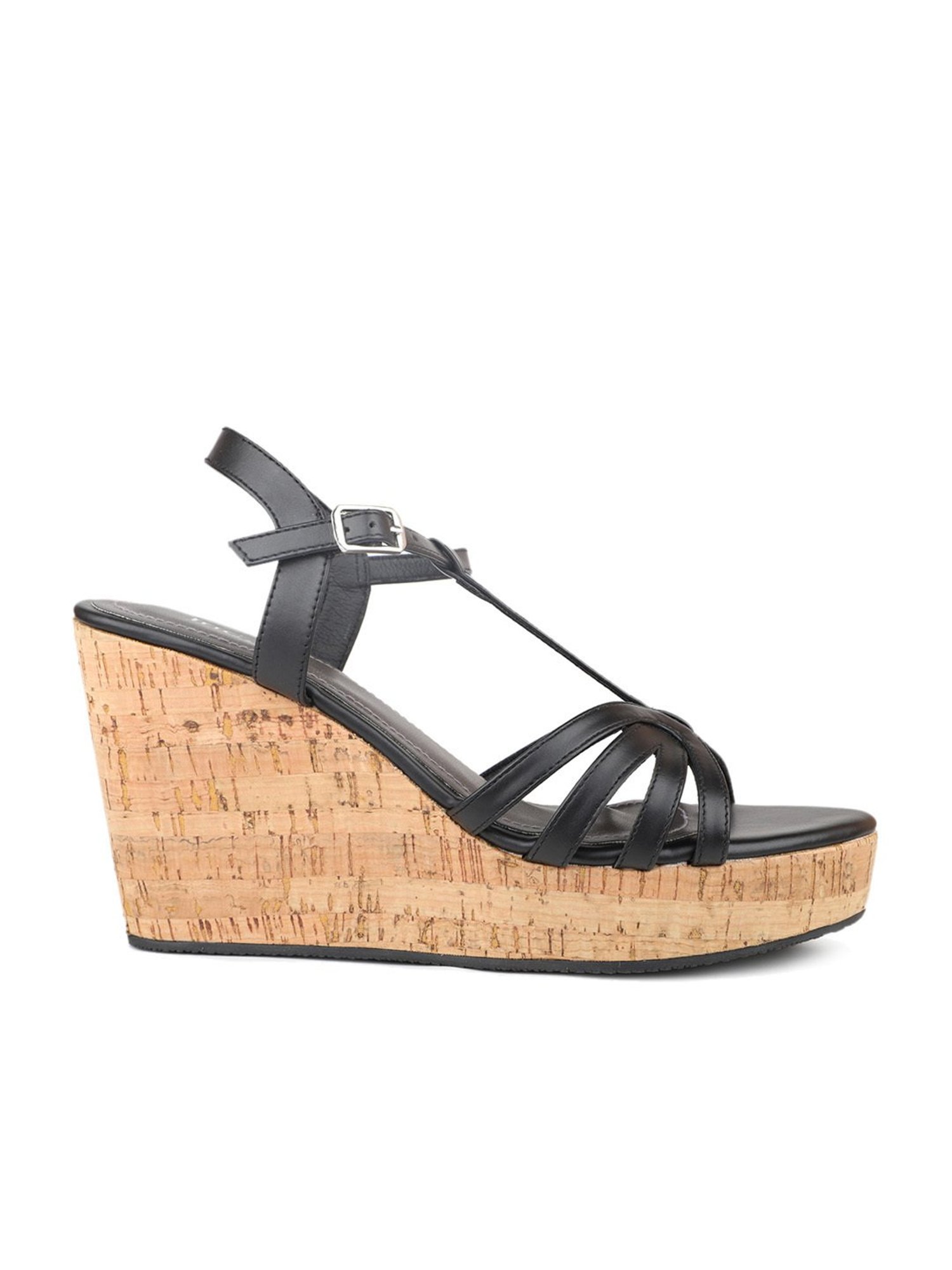 50% OFF on LONDON STEPS Women Black Wedge Sandals on Myntra | PaisaWapas.com