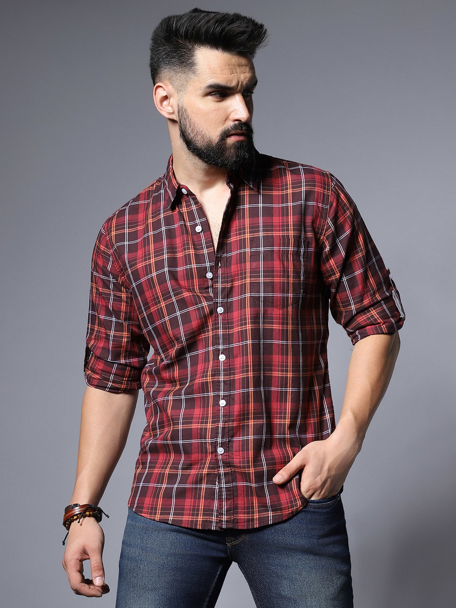 【DEARMINE】Maroon Check Shirt DRIP CHECK UNISEX HOODIE - MAROON | Drip Check