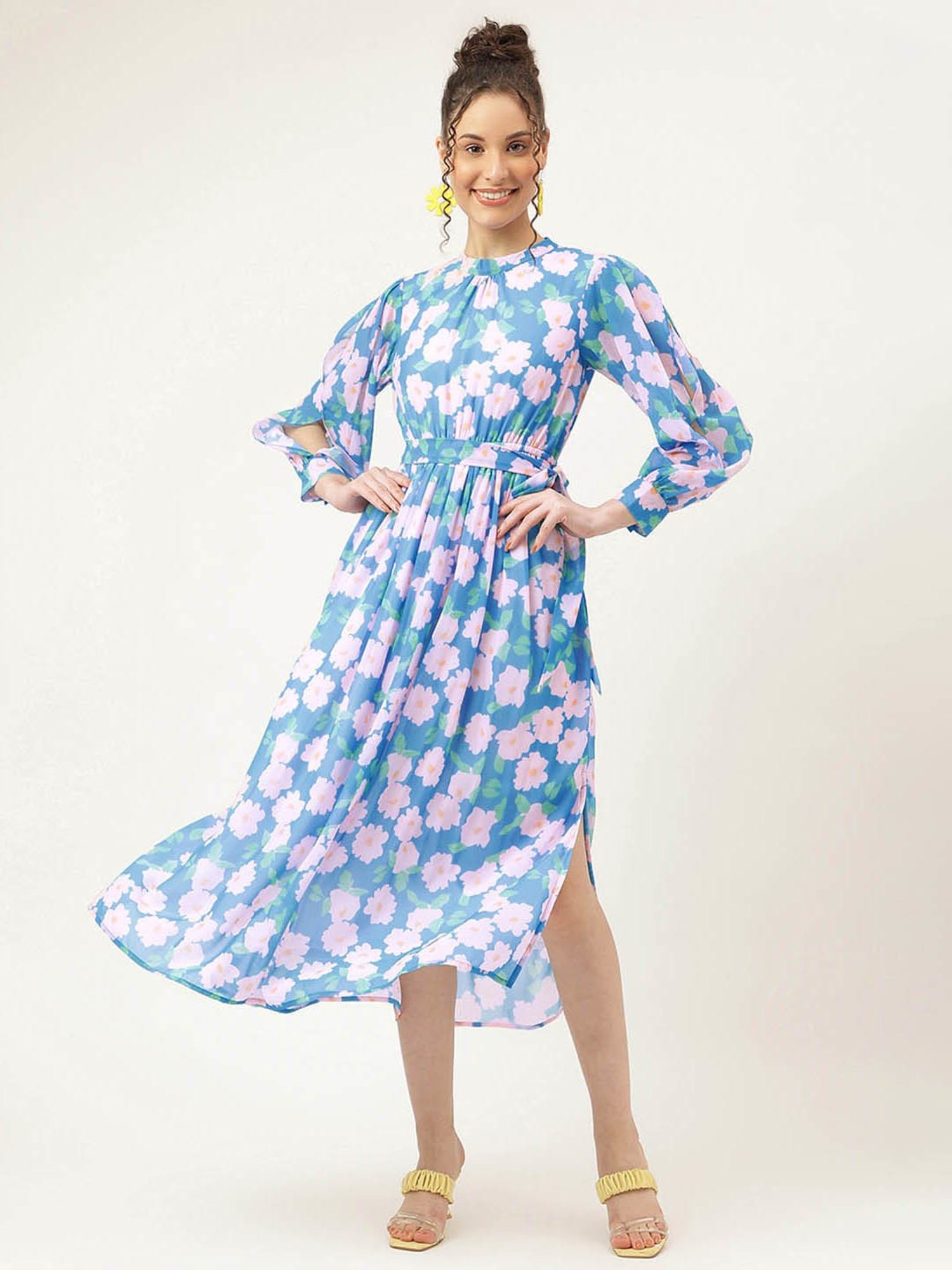 Buy MASAKALI.CO Blue & Pink Printed Midi Dress for Women's Online @ Tata  CLiQ