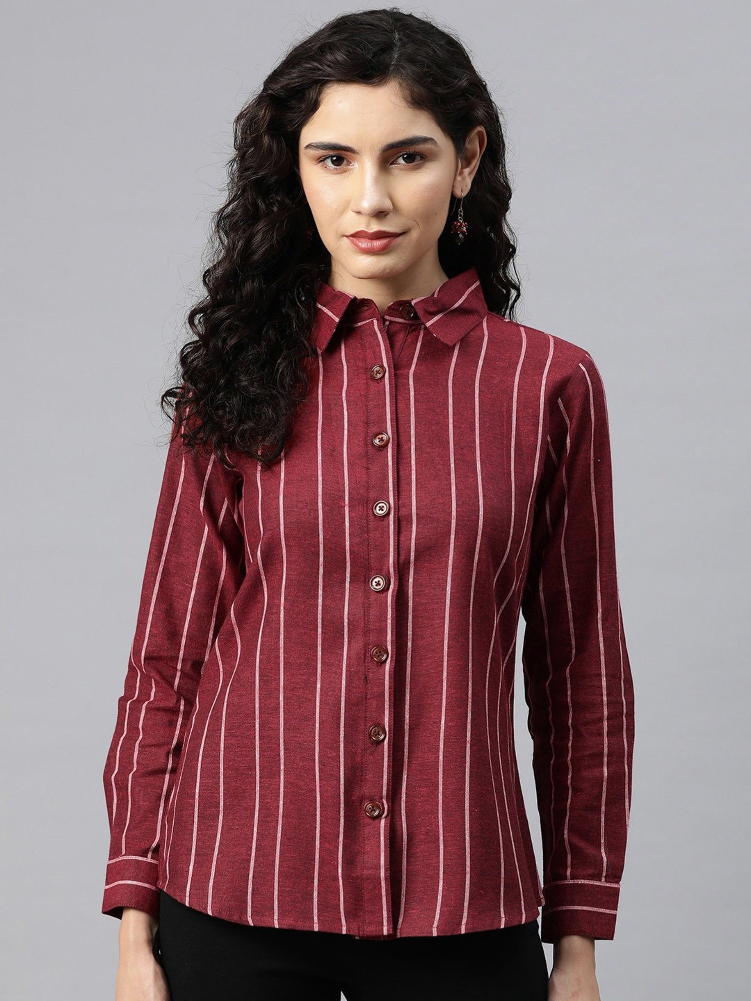 maroon and white striped shirt womens