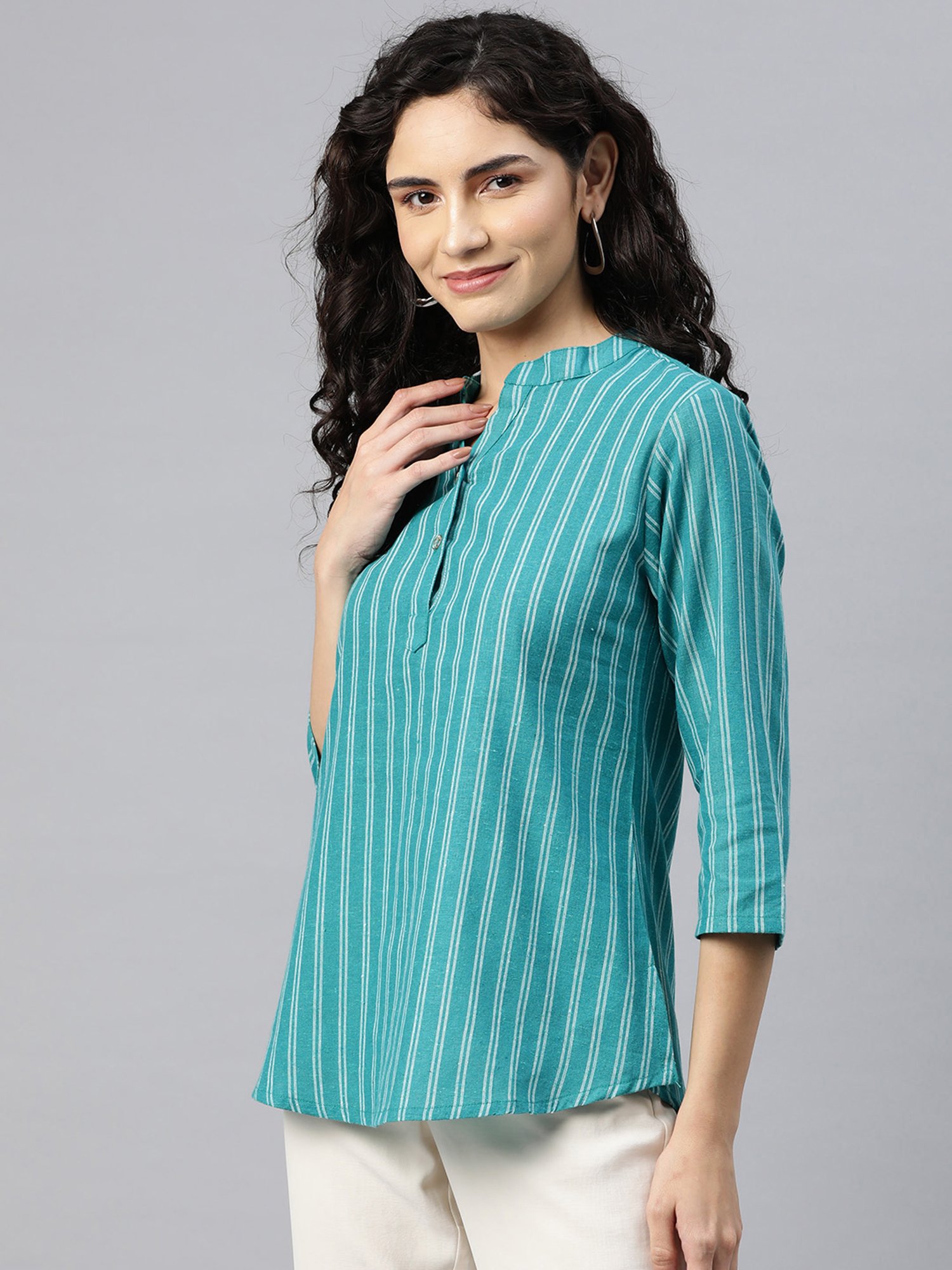 Buy Cottinfab Long Sleeves Women Sage Green Formal Shirt at