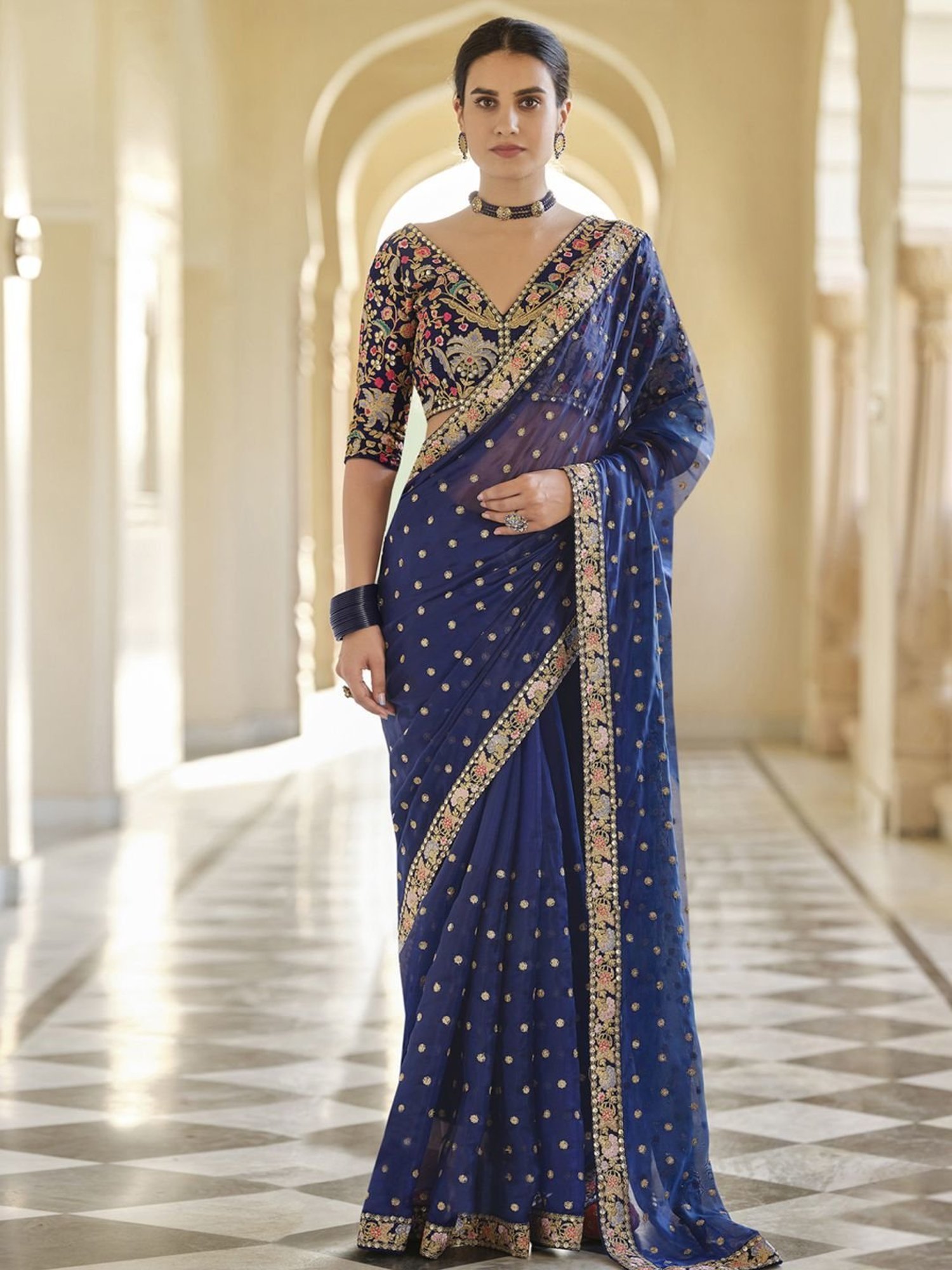 Buy Blue Sarees for Women by SATRANI Online