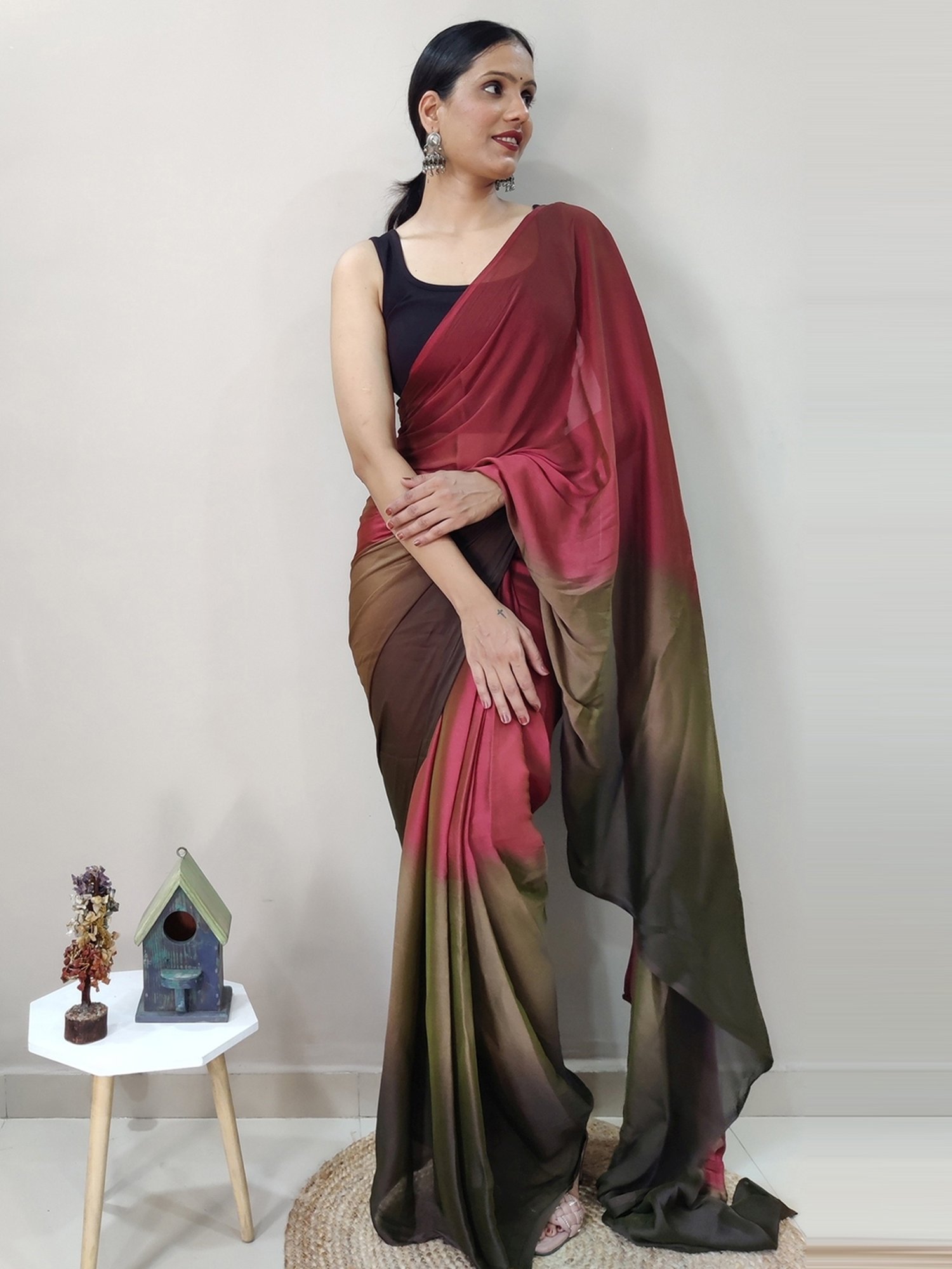 Designer Blouse with Plain Saree Double Shaded | Light Weight Saree