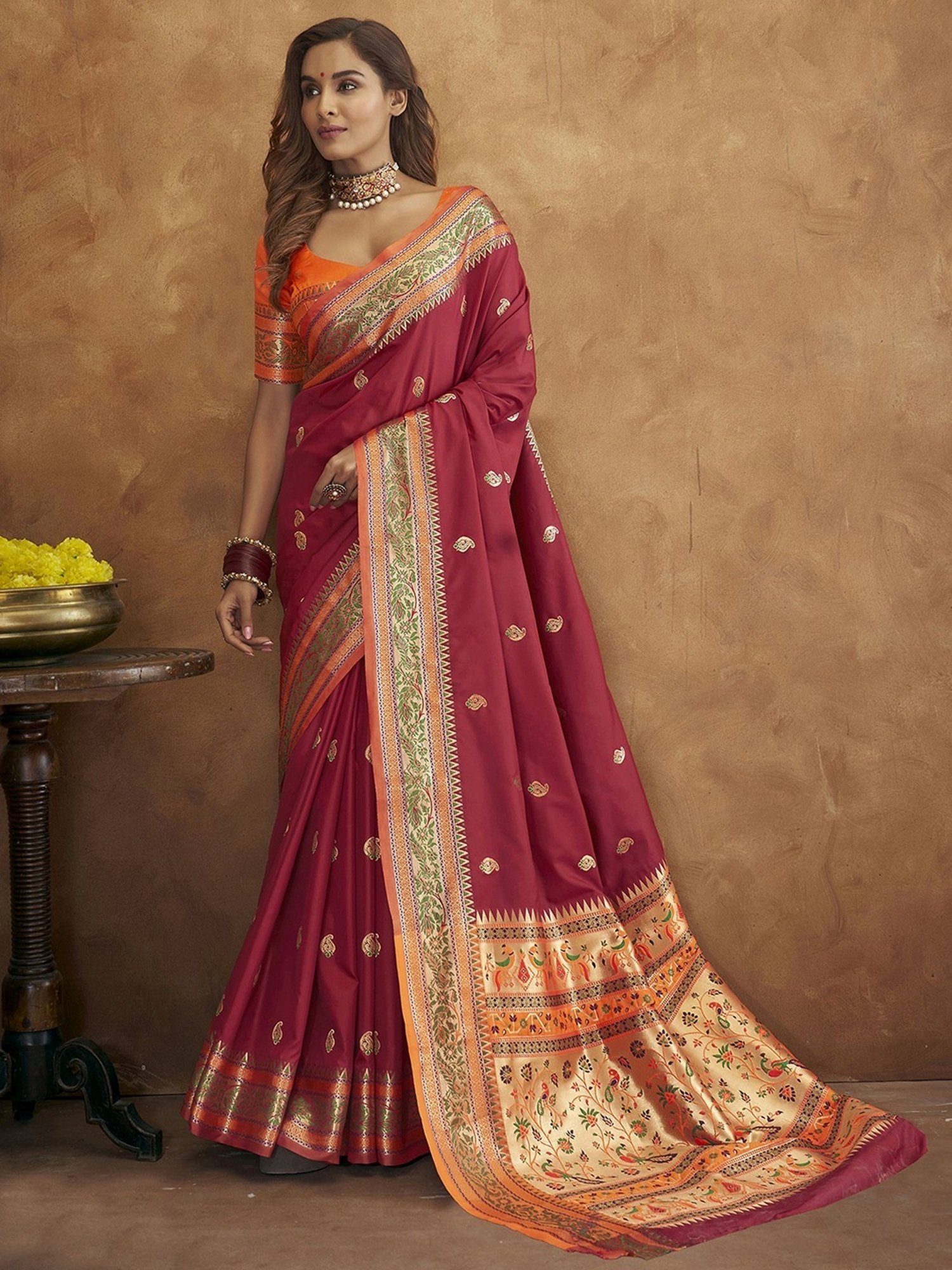 Gold And Classic Red Zari Designer Saree | Kasthuribaicompany