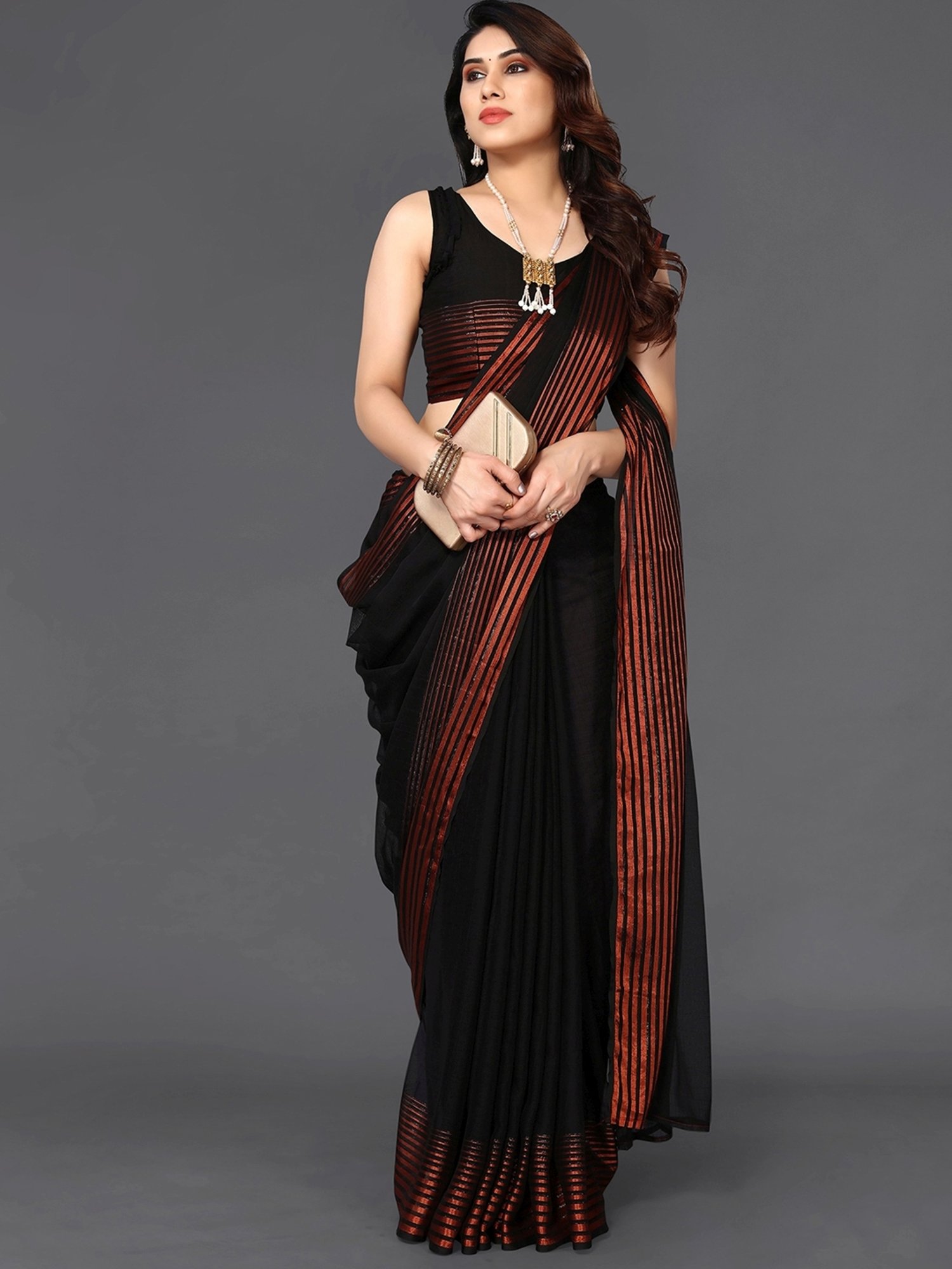 Buy Black and Pink Georgette Saree With Blouse Piece online-Karagiri