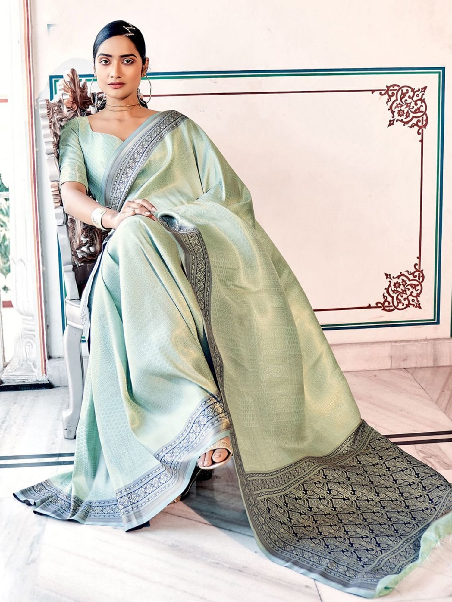 Buy Satrani Red & Golden Woven Saree With Unstitched Blouse for Women  Online @ Tata CLiQ
