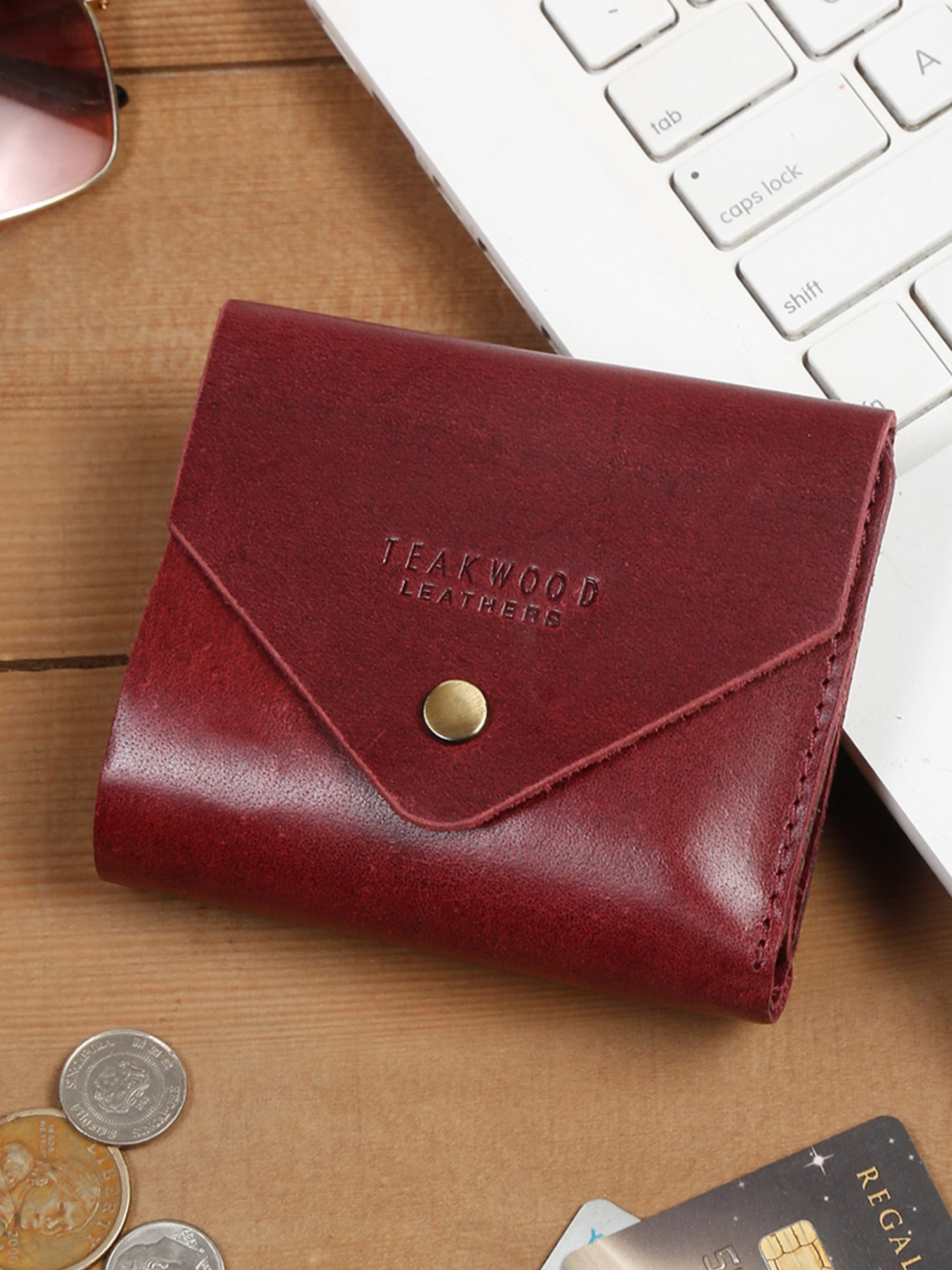 Buy Teakwood Leathers Maroon Leather Envelope Wallet for Men at