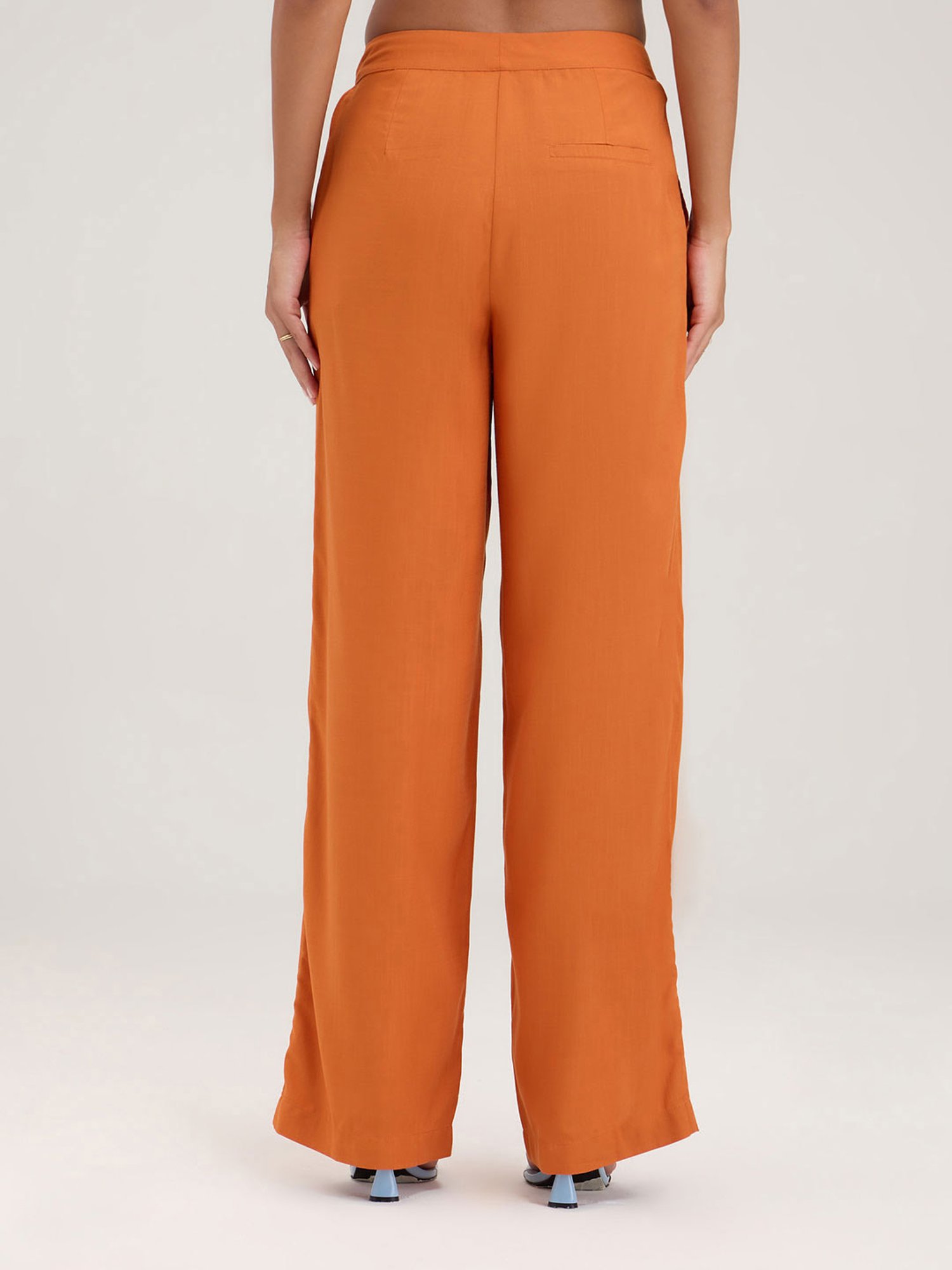 Women's Orange Viscose Solid Trousers