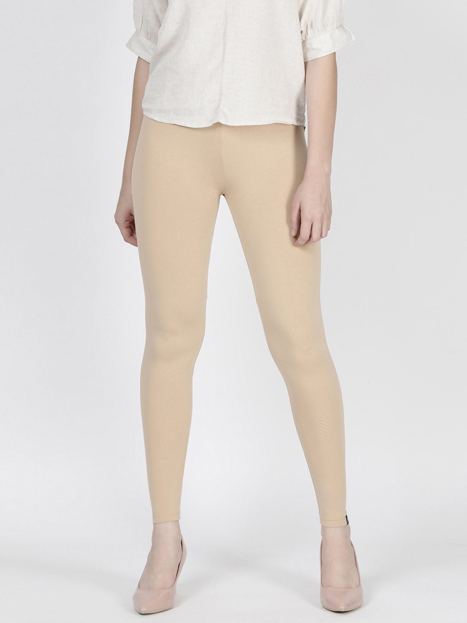 fcity.in - Women Beige Gold Modern Lycra Solid Ankle Length Legging /