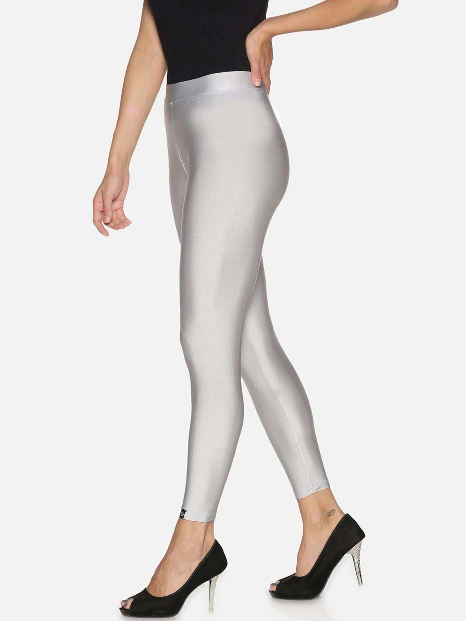 Womens Metallic Silver Leggings | Adults Silver lamé Costume Leggings