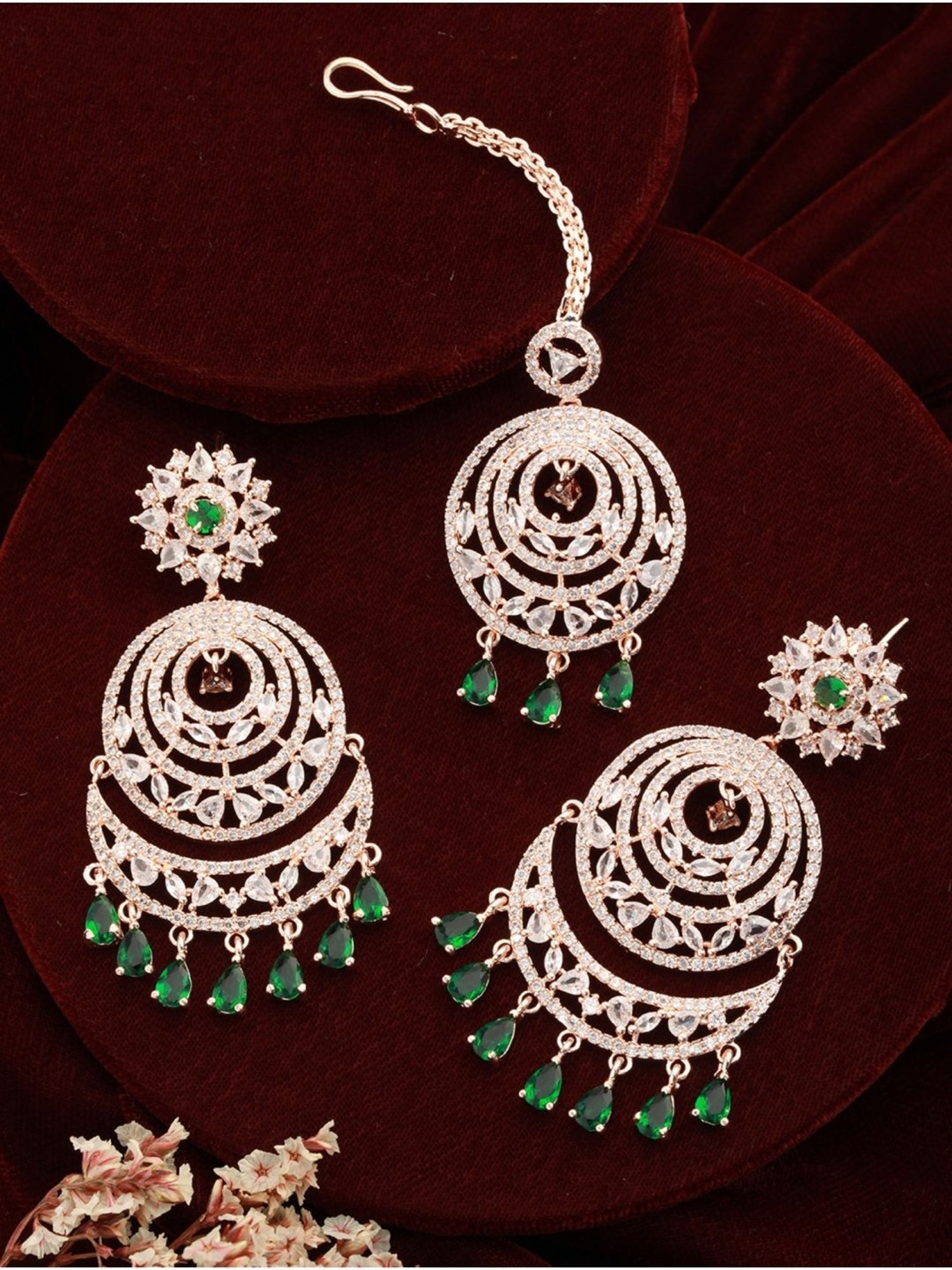 Alloy White And Green Party Wear American Diamond Earring