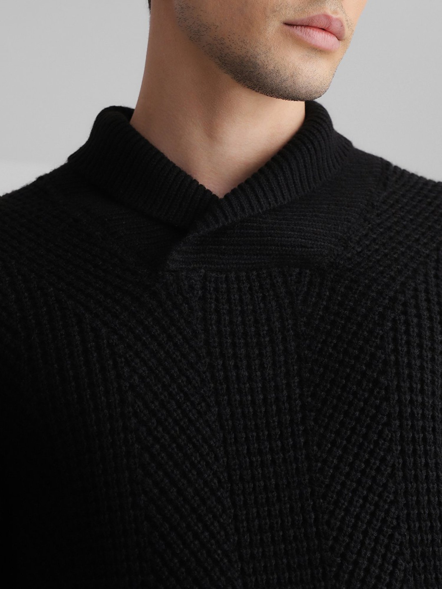 Buy Jack & Jones Black Slim Fit Shawl Collar Sweater for Men's