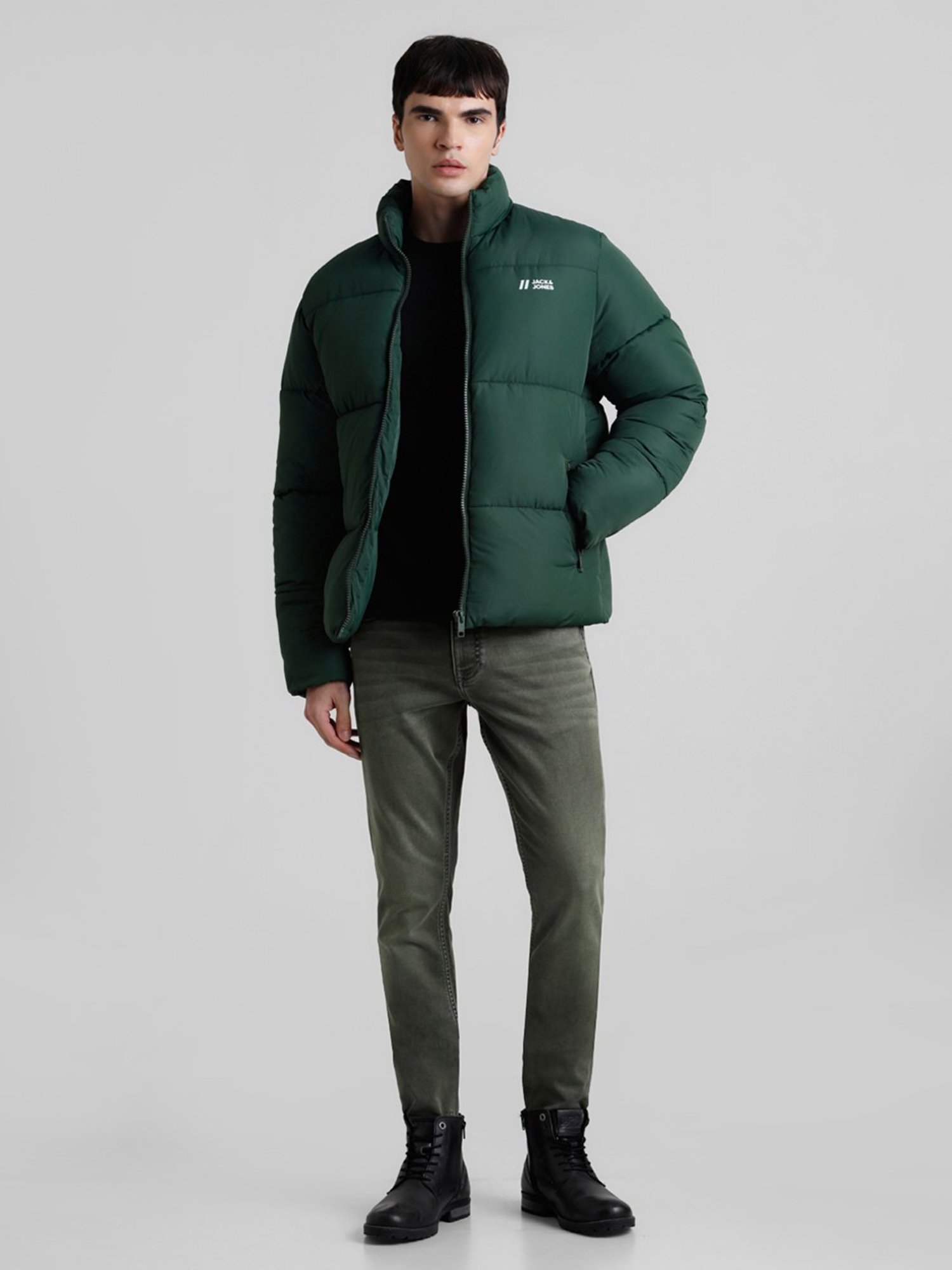 Men green cheap puffer jacket