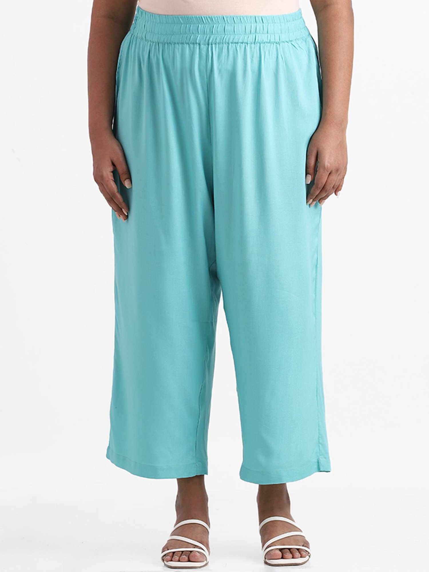 Buy Pants and Pajamas Blue Cotton Silk Aqua Sheer Panel Pant Online | Aza  Fashions