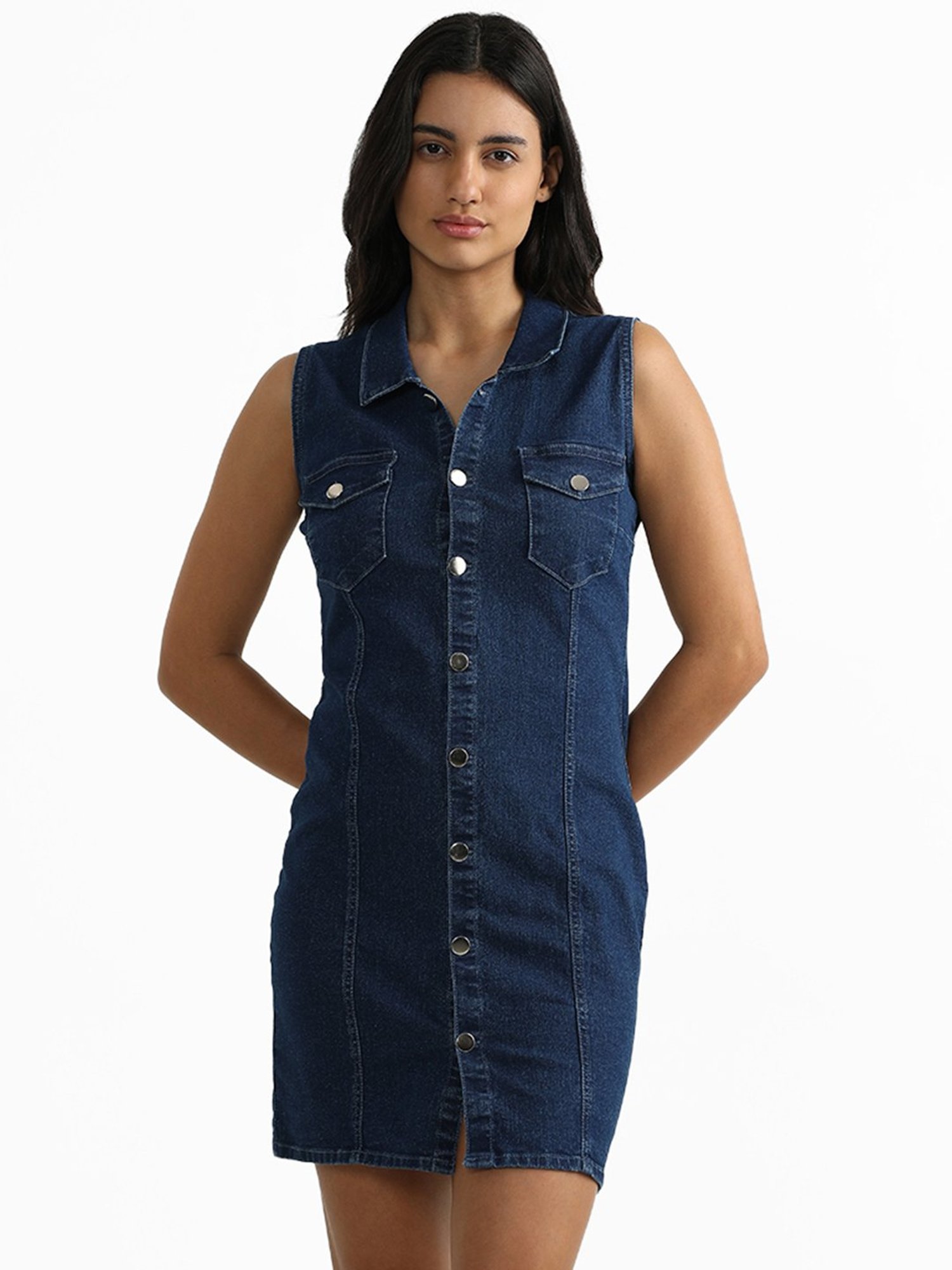 Buy Yidarer Women's Casual Sleeveless Denim Shirt Dresses Button Down Long Jean  Dress with Belt(DarkBlue-XL), Darkblue, X-Large at Amazon.in