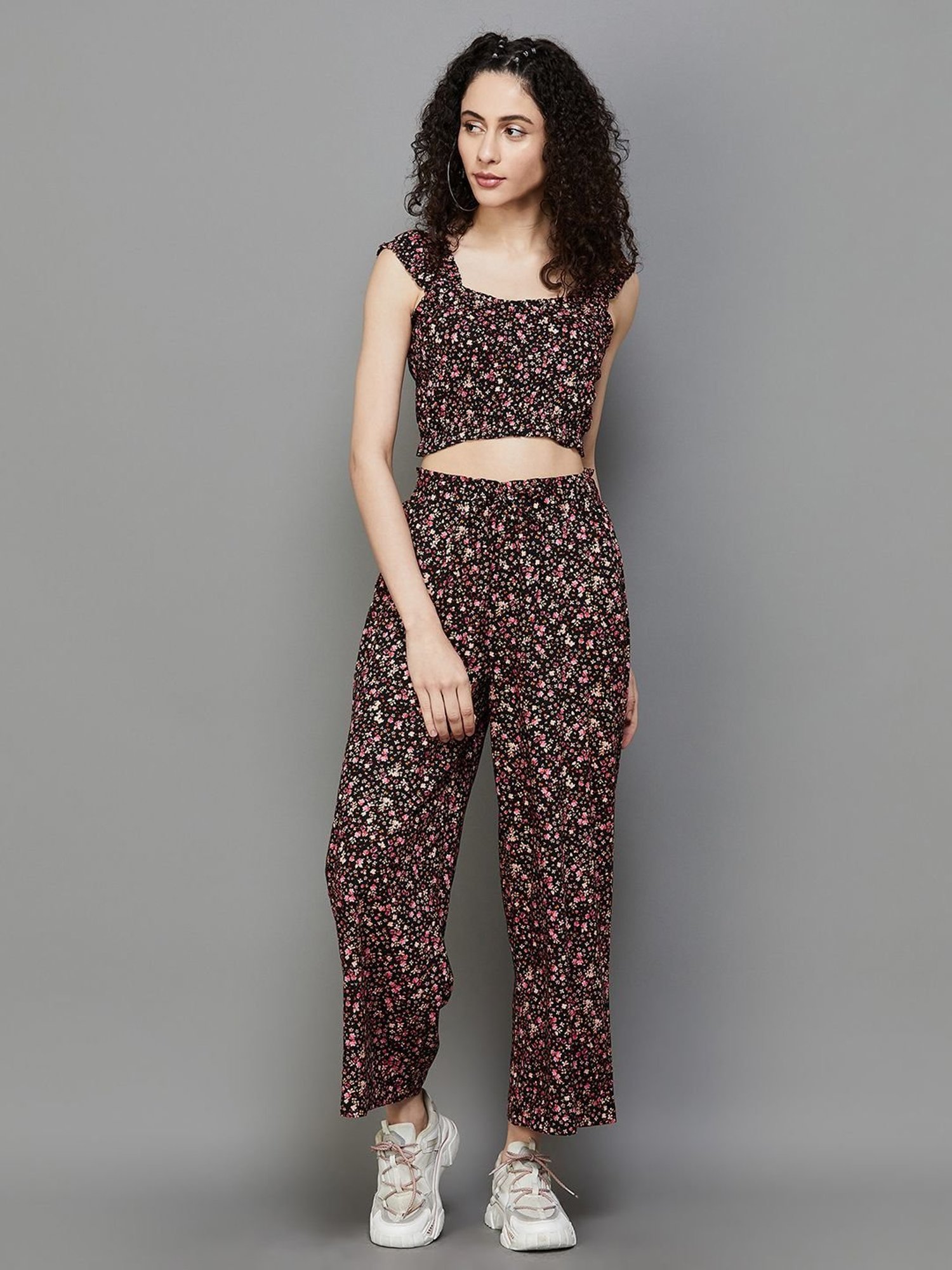 Women Floral Print Two Piece Set Casual Party Sleeveless Crop Top Pants  Outfit | eBay