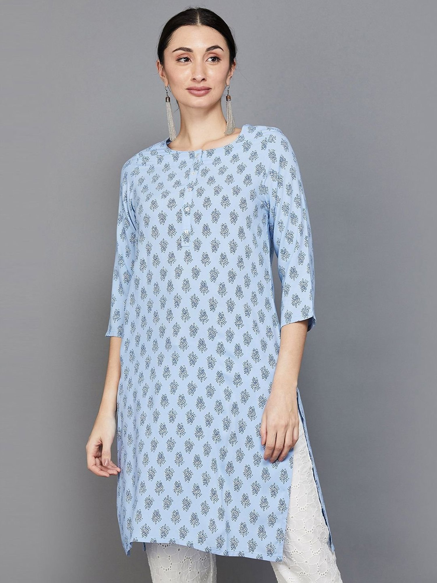 Melange floral print straight on sale kurta