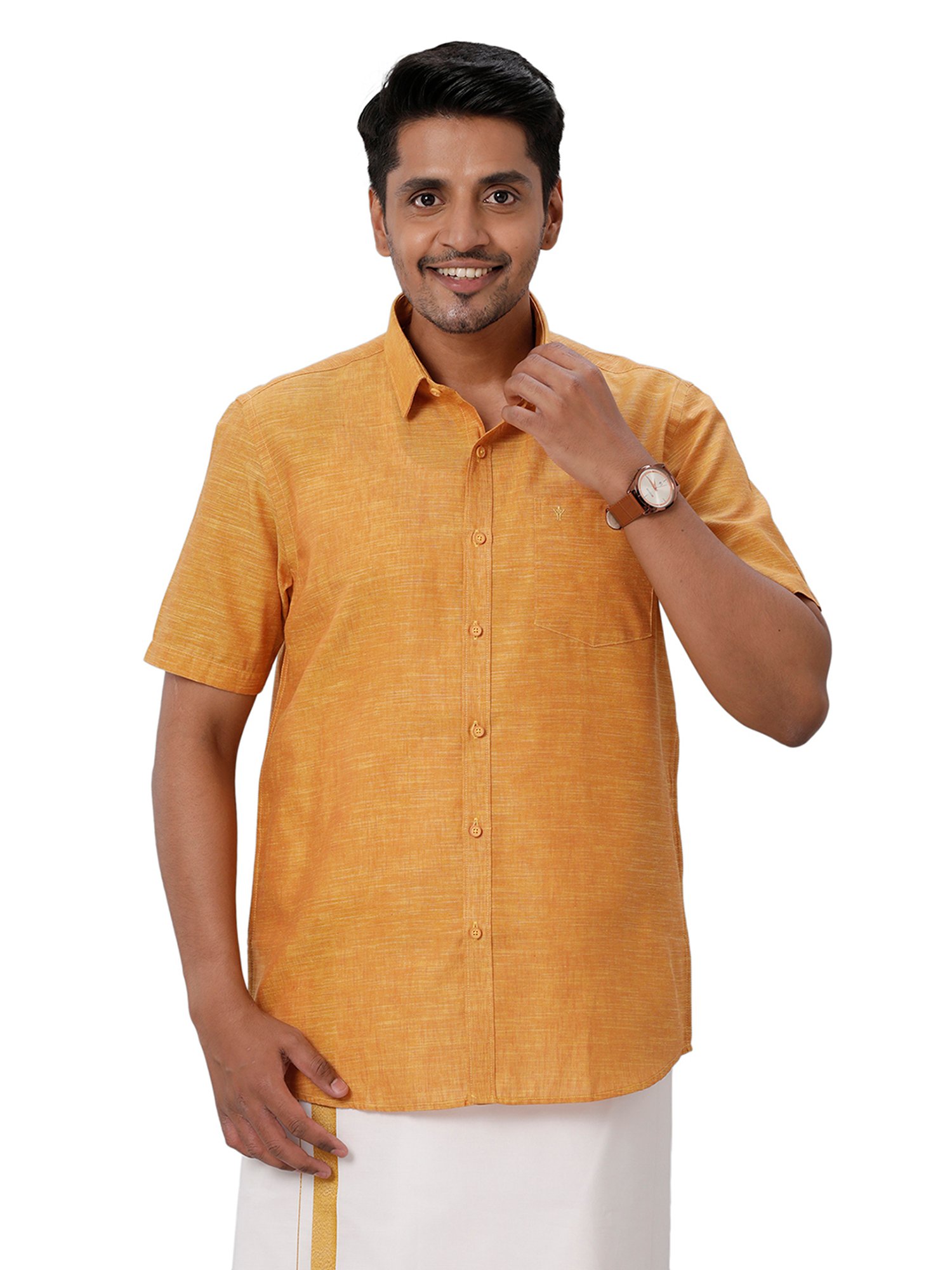 Ramraj Orange Regular Fit Half Sleeves Shirt