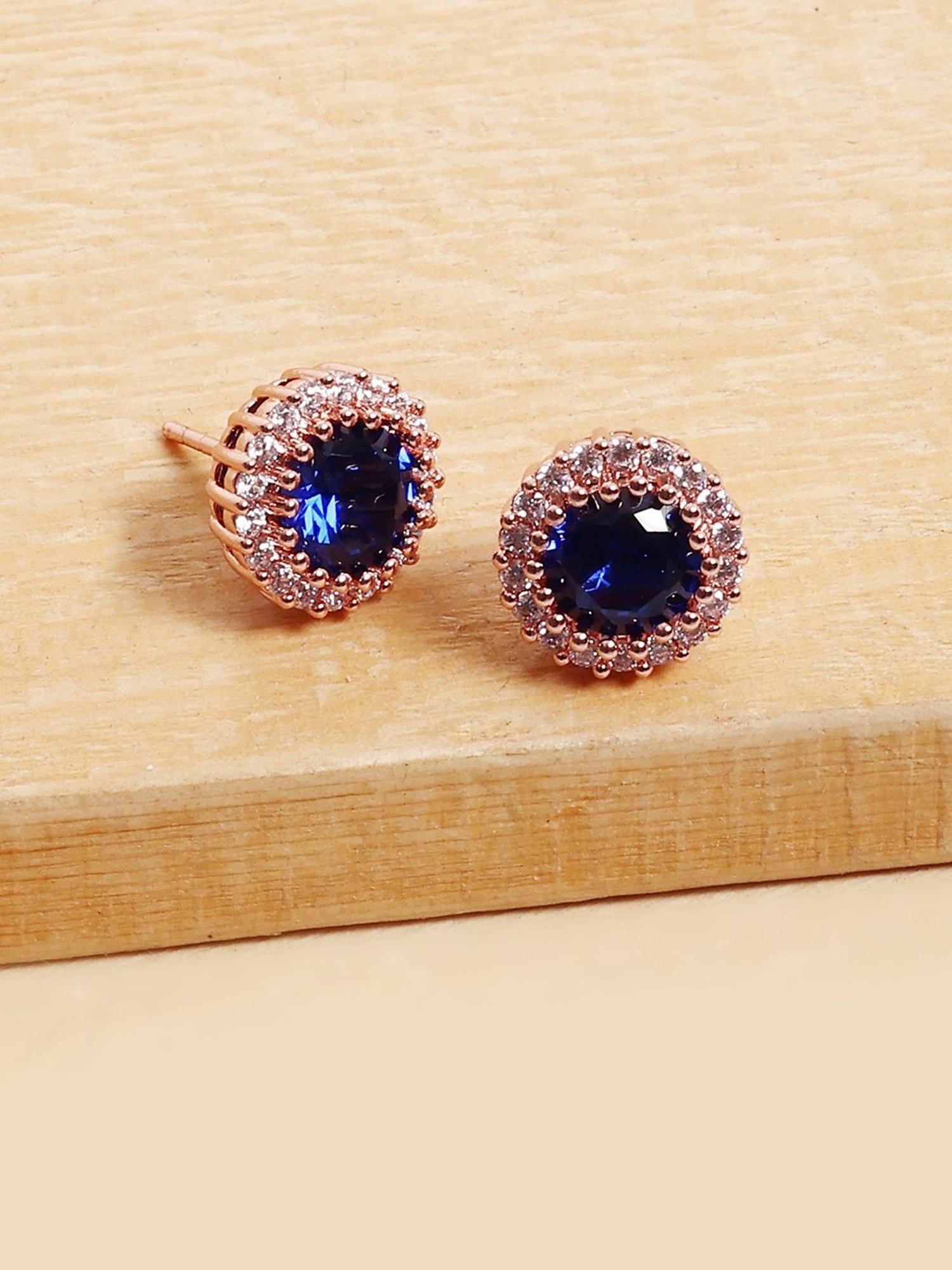 Navy Blue Zircon Decor Sexy Elegant Stud Earrings Copper 14k - Temu