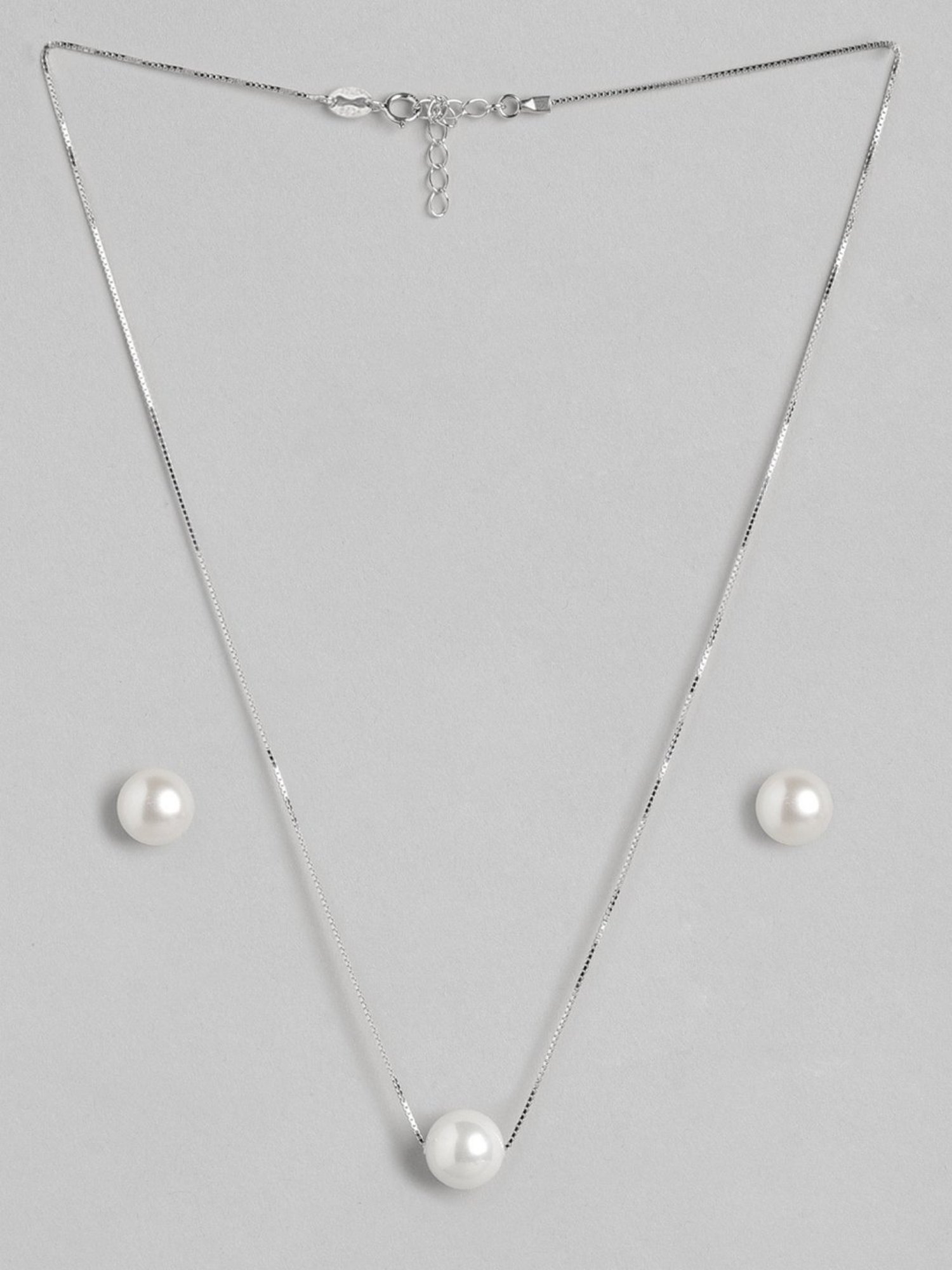 Buy Zavya 925 Silver Pearl Necklace & Earring Set Online At