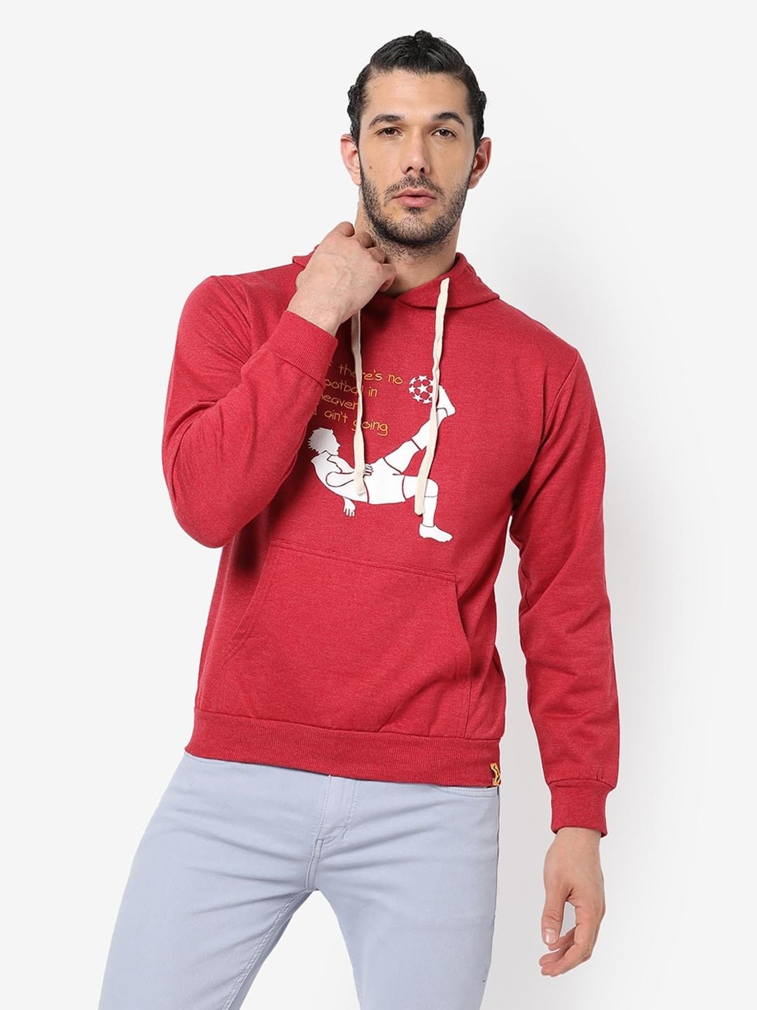 Buy CAMPUS SUTRA Maroon Printed Cotton Hooded Men's Sweatshirt