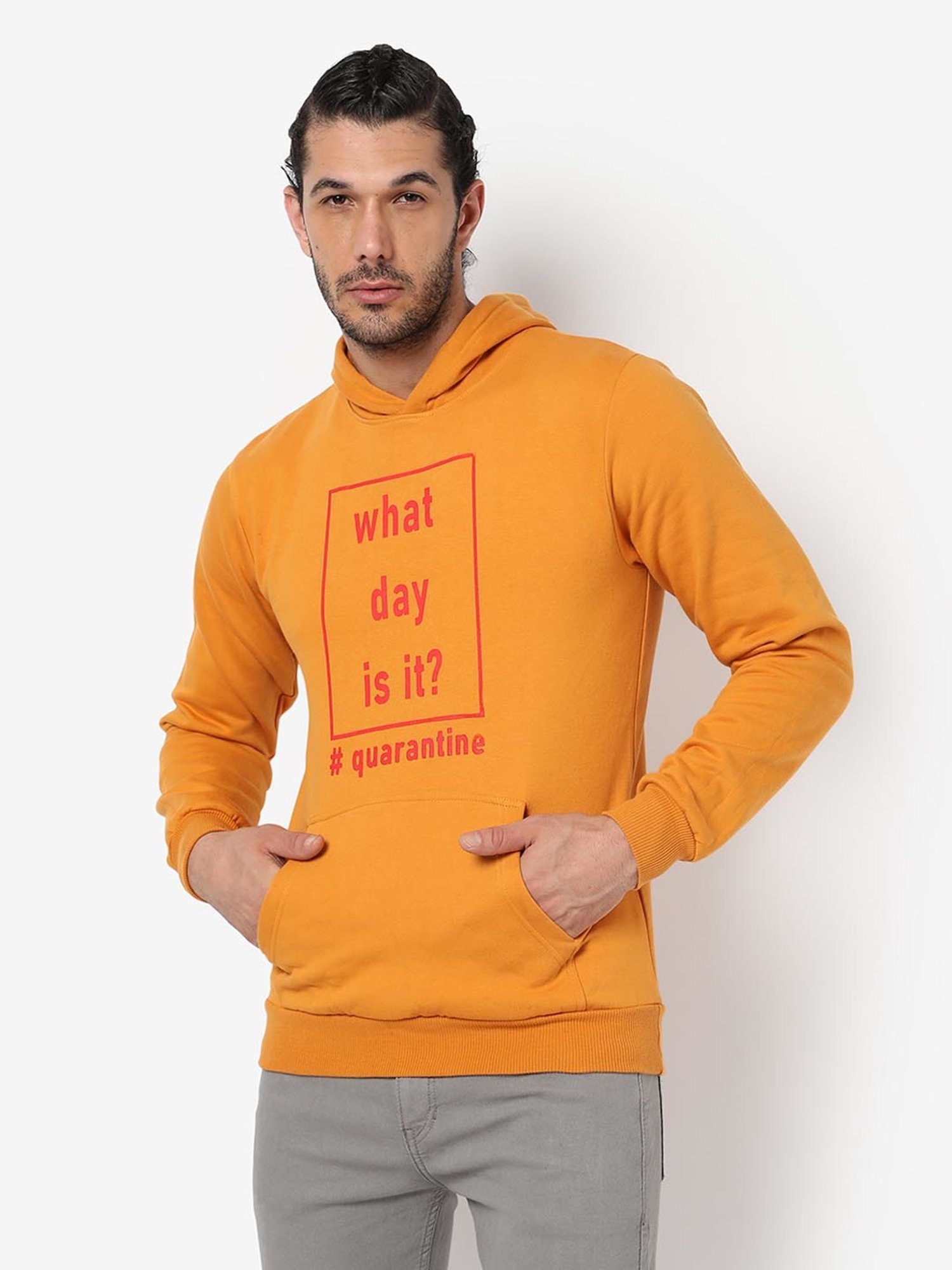 GRIFFEL Orange Loose Fit Logo Print Oversized Hooded Sweatshirt