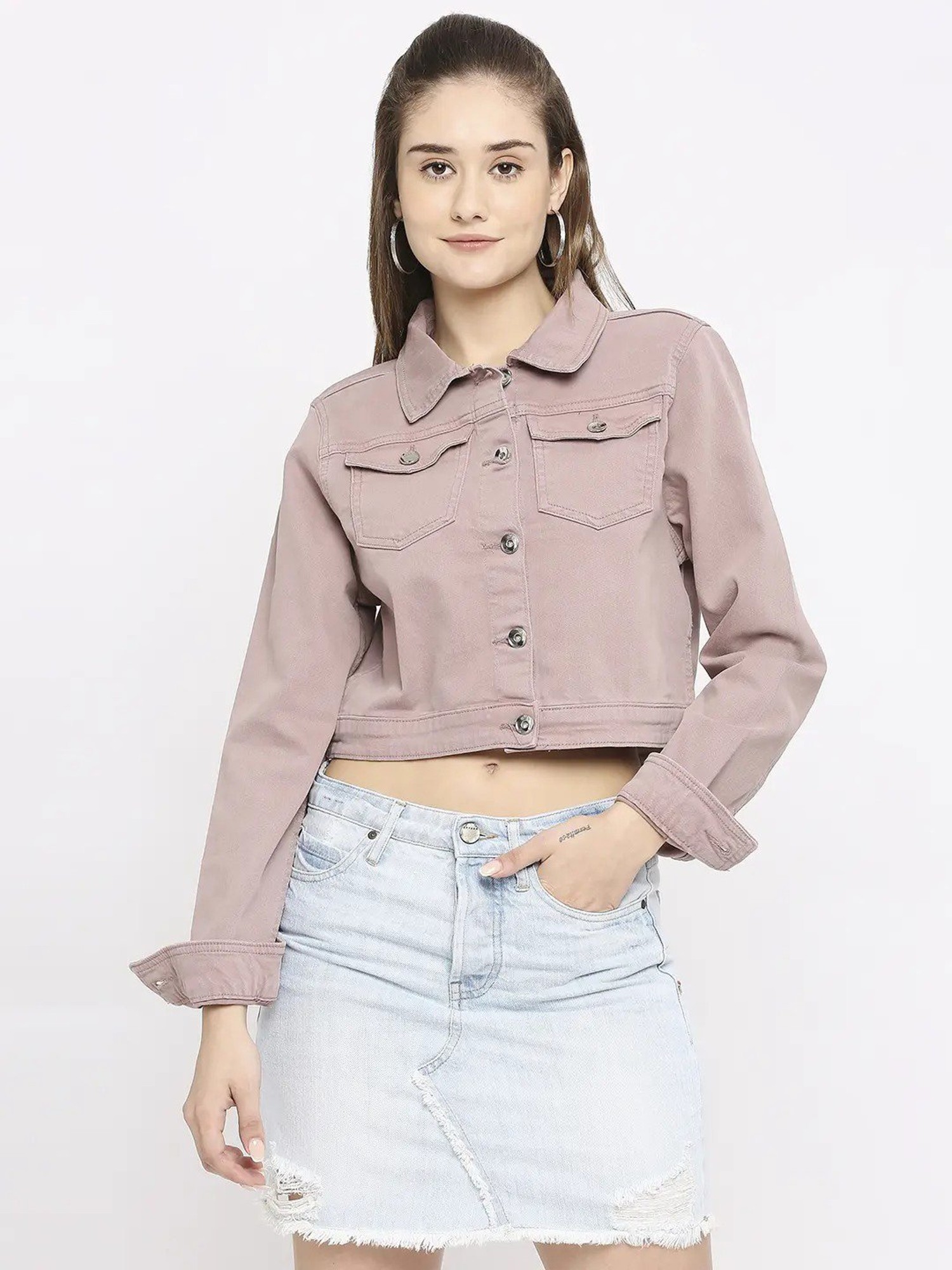 Buy FRAME Cropped Denim Jacket with Wide Sleeves | Mid Blue Color Women |  AJIO LUXE