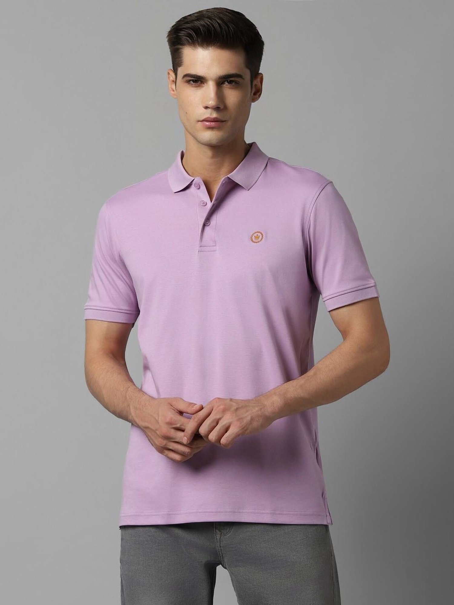 Louis Philippe Men Purple Checked Polo Collar Pure Cotton T-shirt