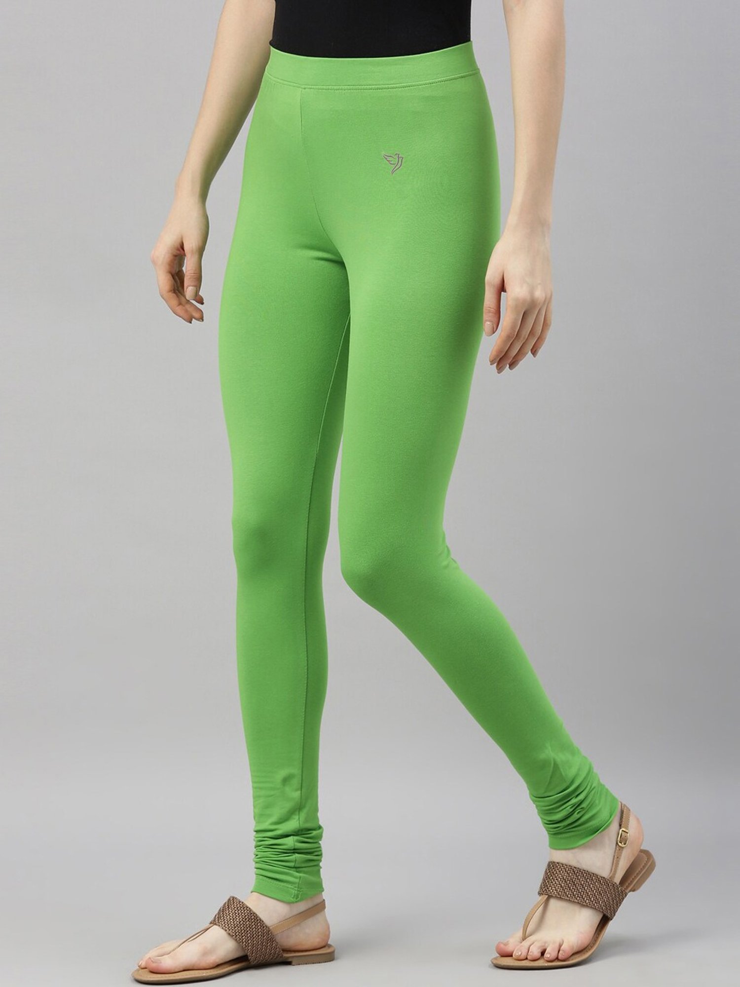 Buy TWIN BIRDS Green Cotton Full Length Leggings for Women Online