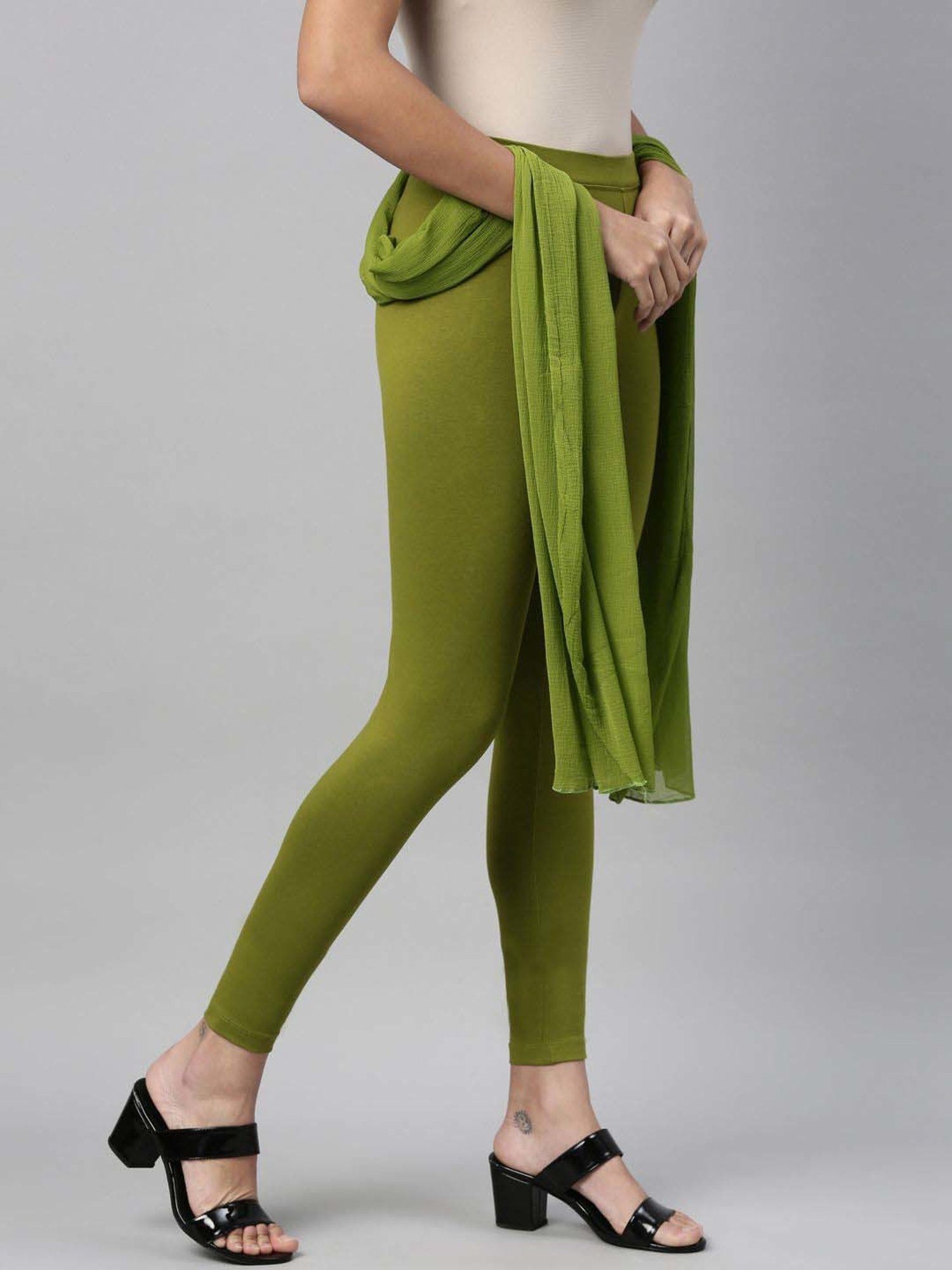 Twinbirds Parrot Green Solid Ankle Legging