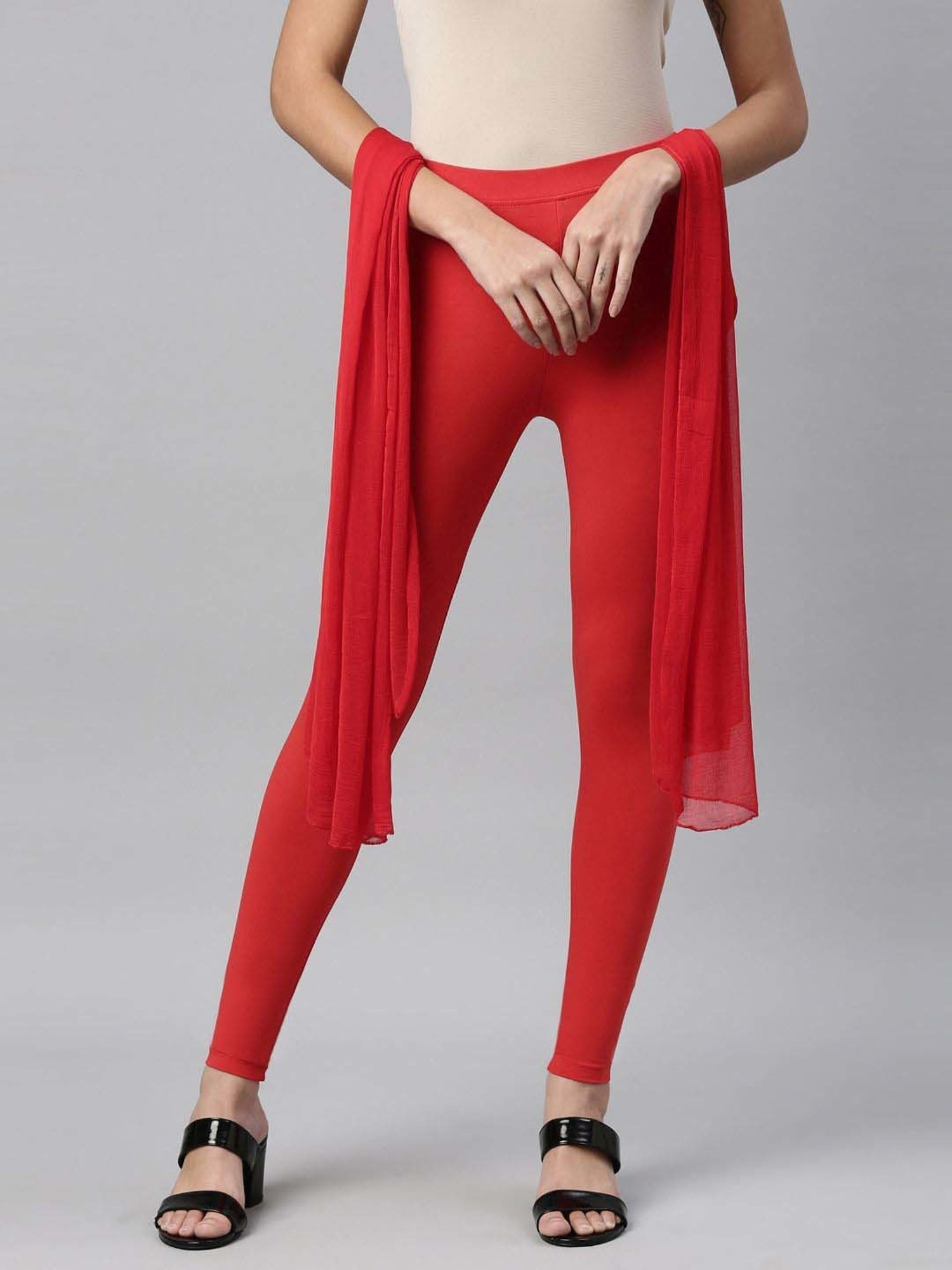 Buy TWIN BIRDS Women Red Solid Cotton Ankle-Length Leggings Online