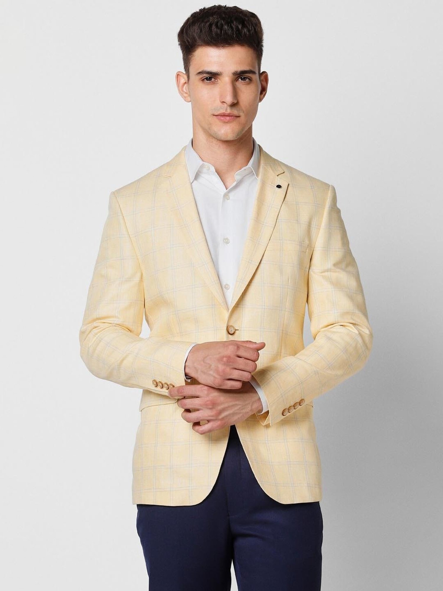 Buy Allen Solly Beige Slim Fit Textured Blazer for Mens Online @ Tata CLiQ