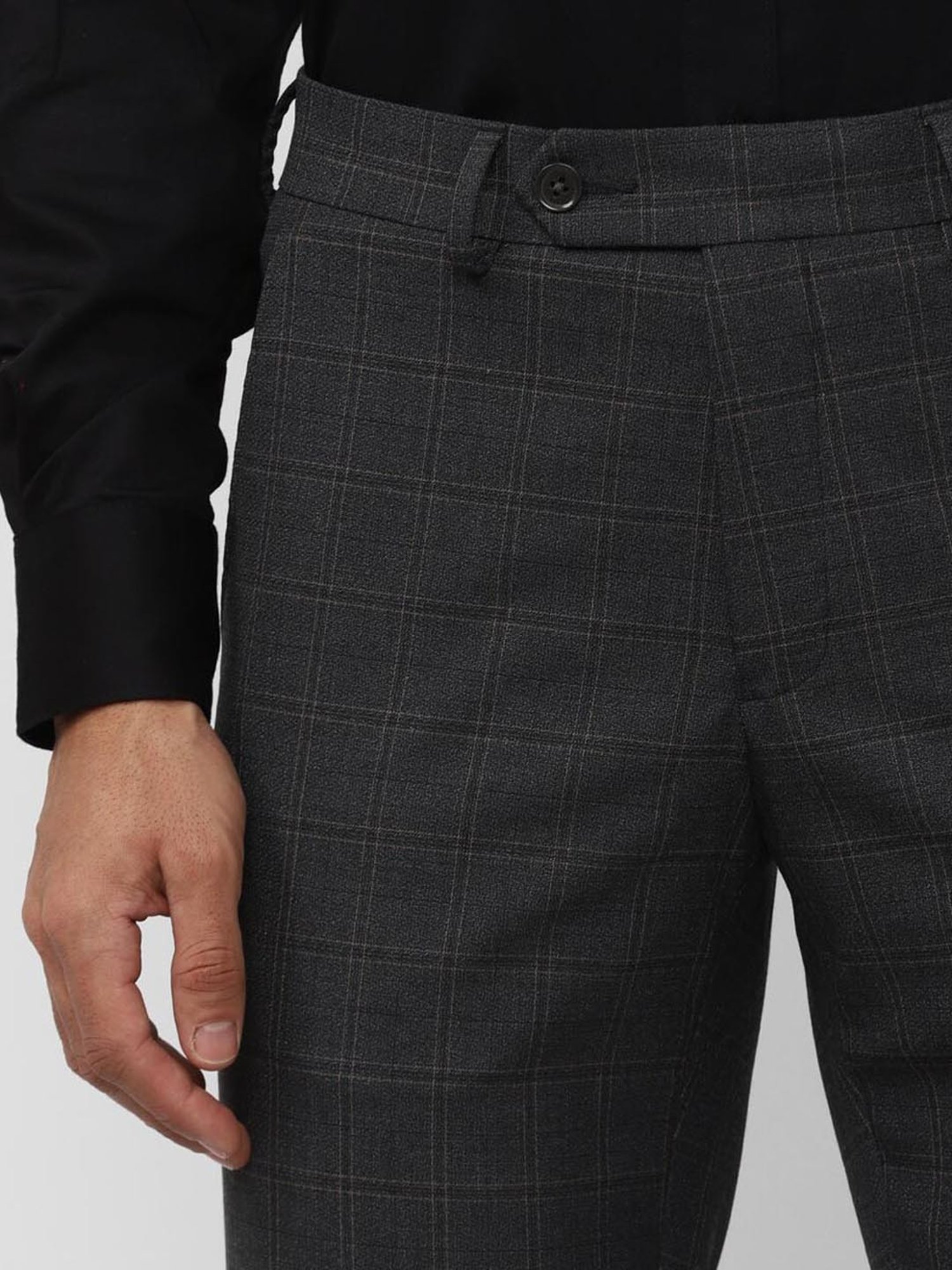 Dark Grey Check PZBINDY Trousers fra Pulz Jeans – Køb Dark Grey Check  PZBINDY Trousers fra str. 34-44 her